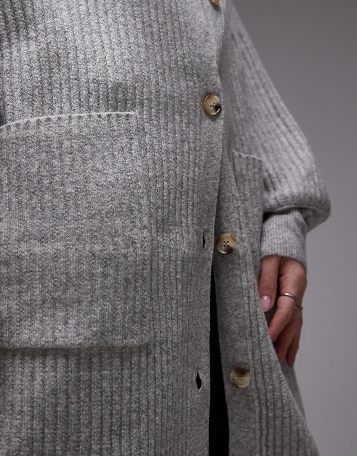 Free People oversized longline button detail cardigan in soft grey - ASOS Sample Sale