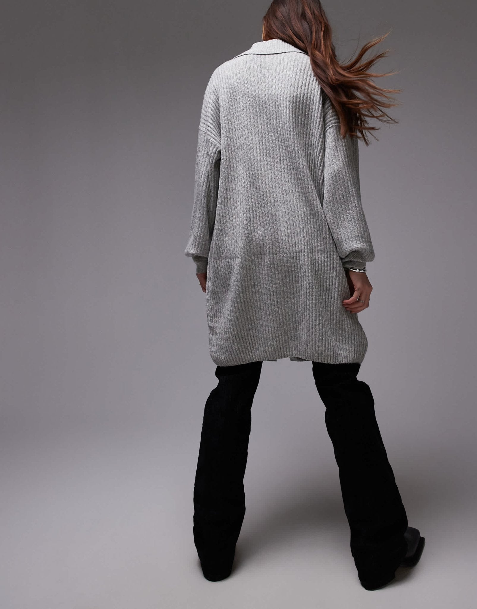 Free People oversized longline button detail cardigan in soft grey - ASOS Sample Sale