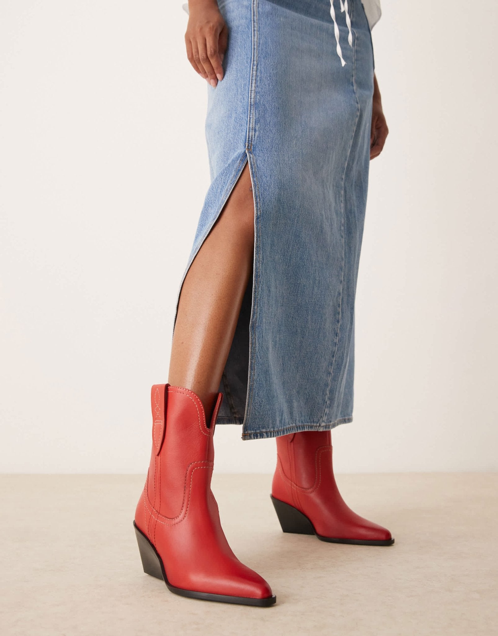 Free People pitchfork heeled western boots in red - ASOS Sample Sale