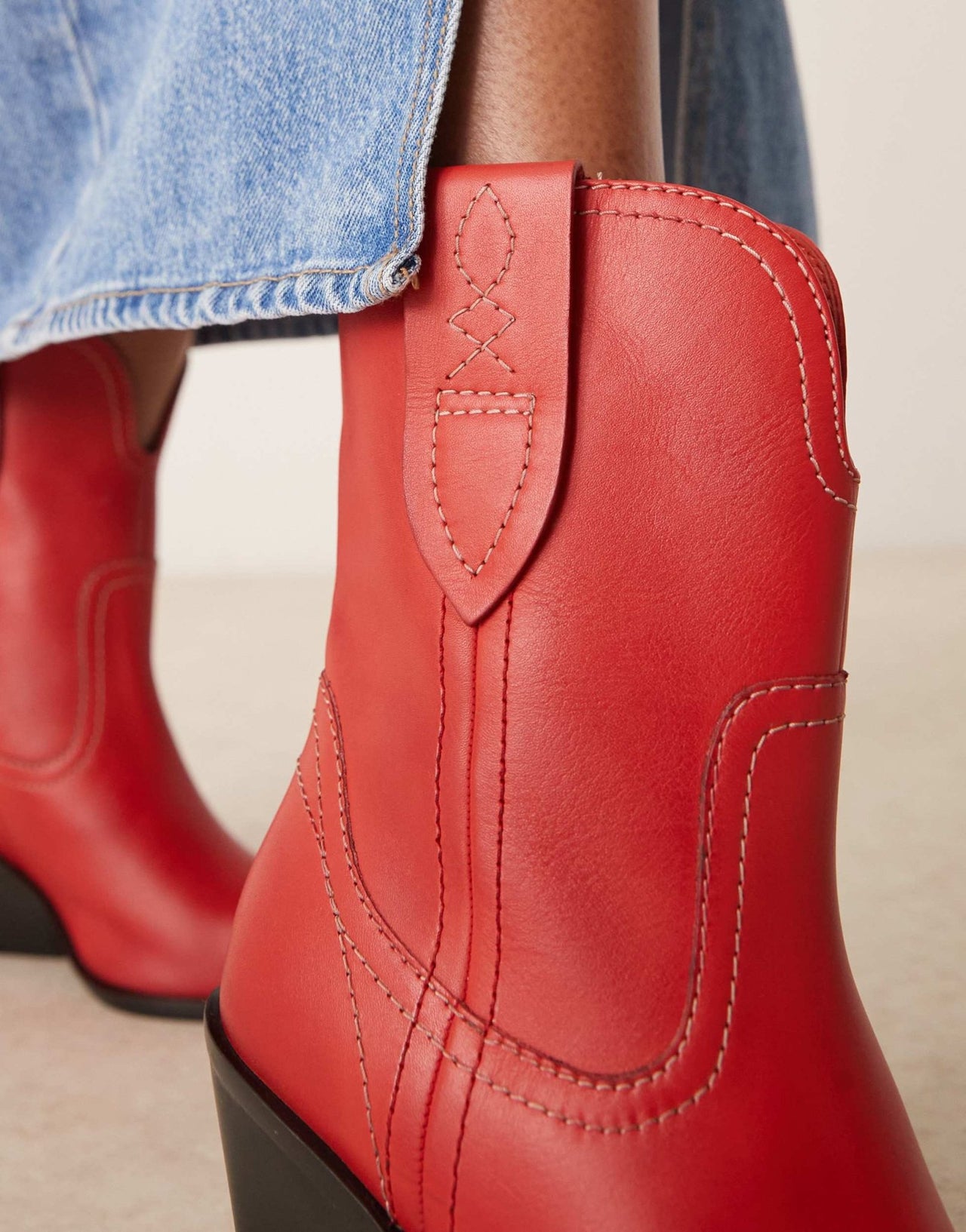 Free People pitchfork heeled western boots in red - ASOS Sample Sale
