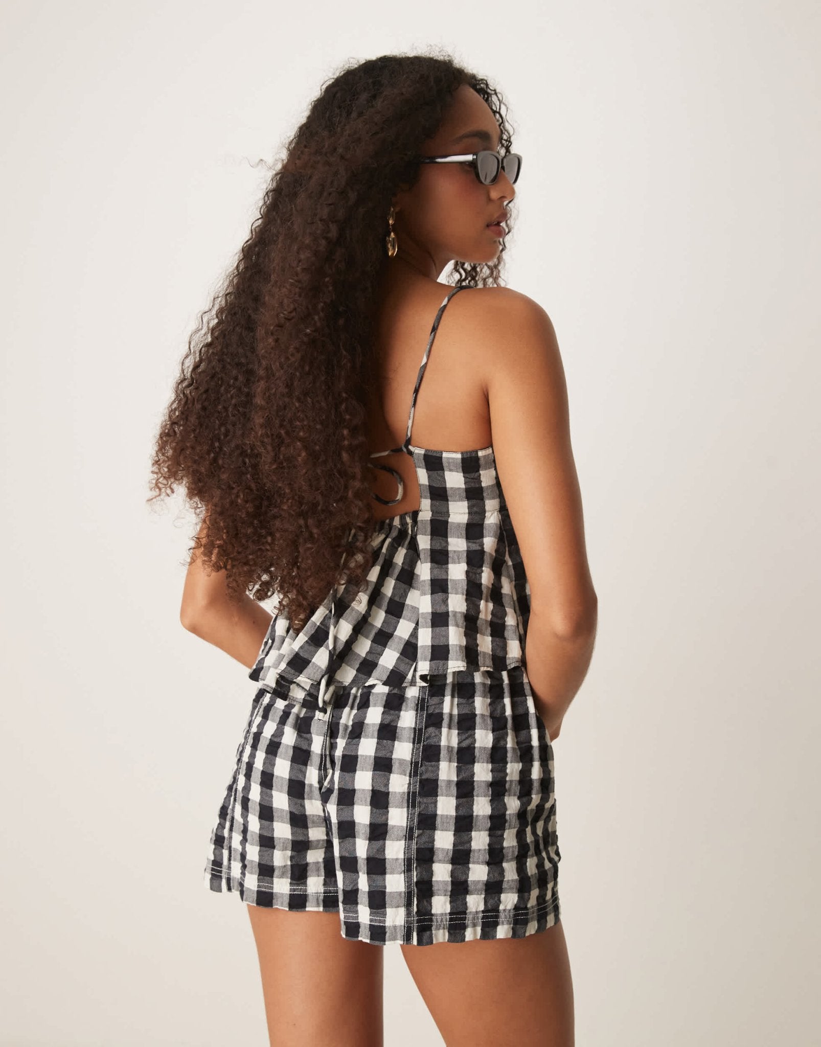 Free People plaid print pull-on short co-ord in black - ASOS Sample Sale