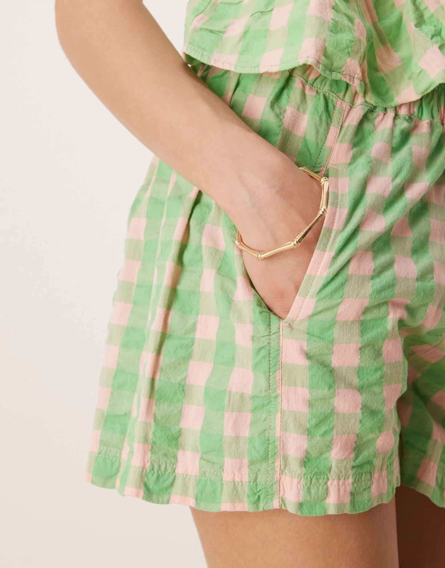 Free People plaid print pull-on short co-ord in green - ASOS Sample Sale