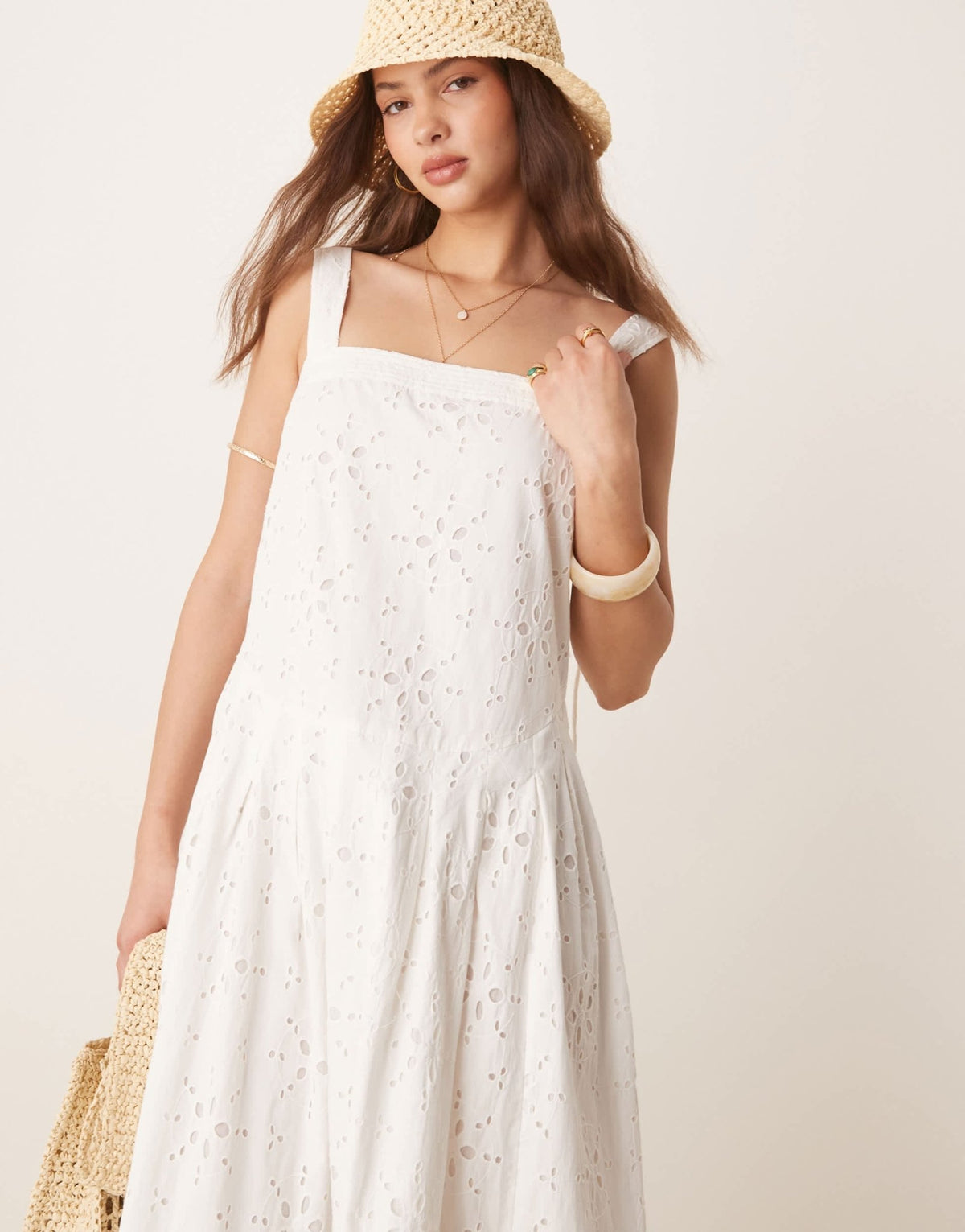 Free People primavera eyelet detail broderie midi dress in white - ASOS Sample Sale