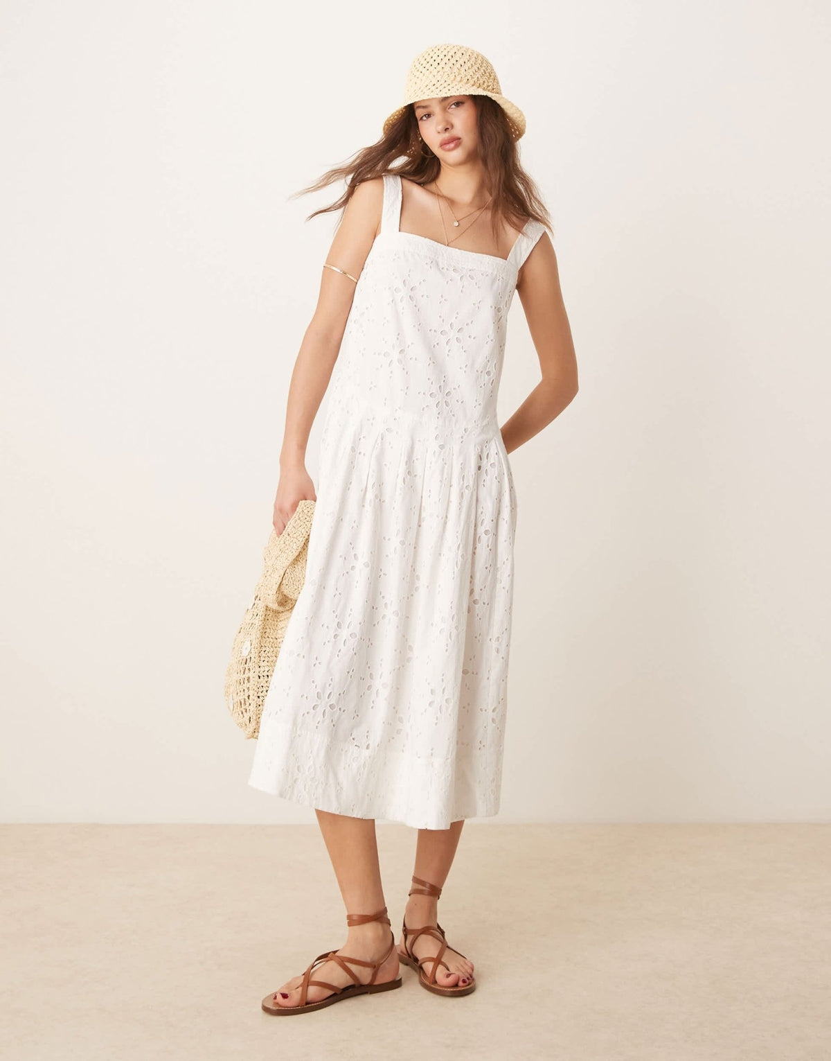 Free People primavera eyelet detail broderie midi dress in white - ASOS Sample Sale