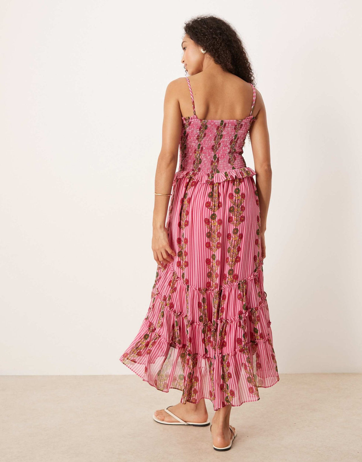 Free People ruched ruffle midi dress in hot pink combo - ASOS Sample Sale