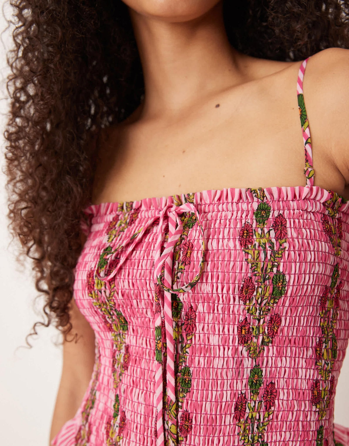 Free People ruched ruffle midi dress in hot pink combo - ASOS Sample Sale