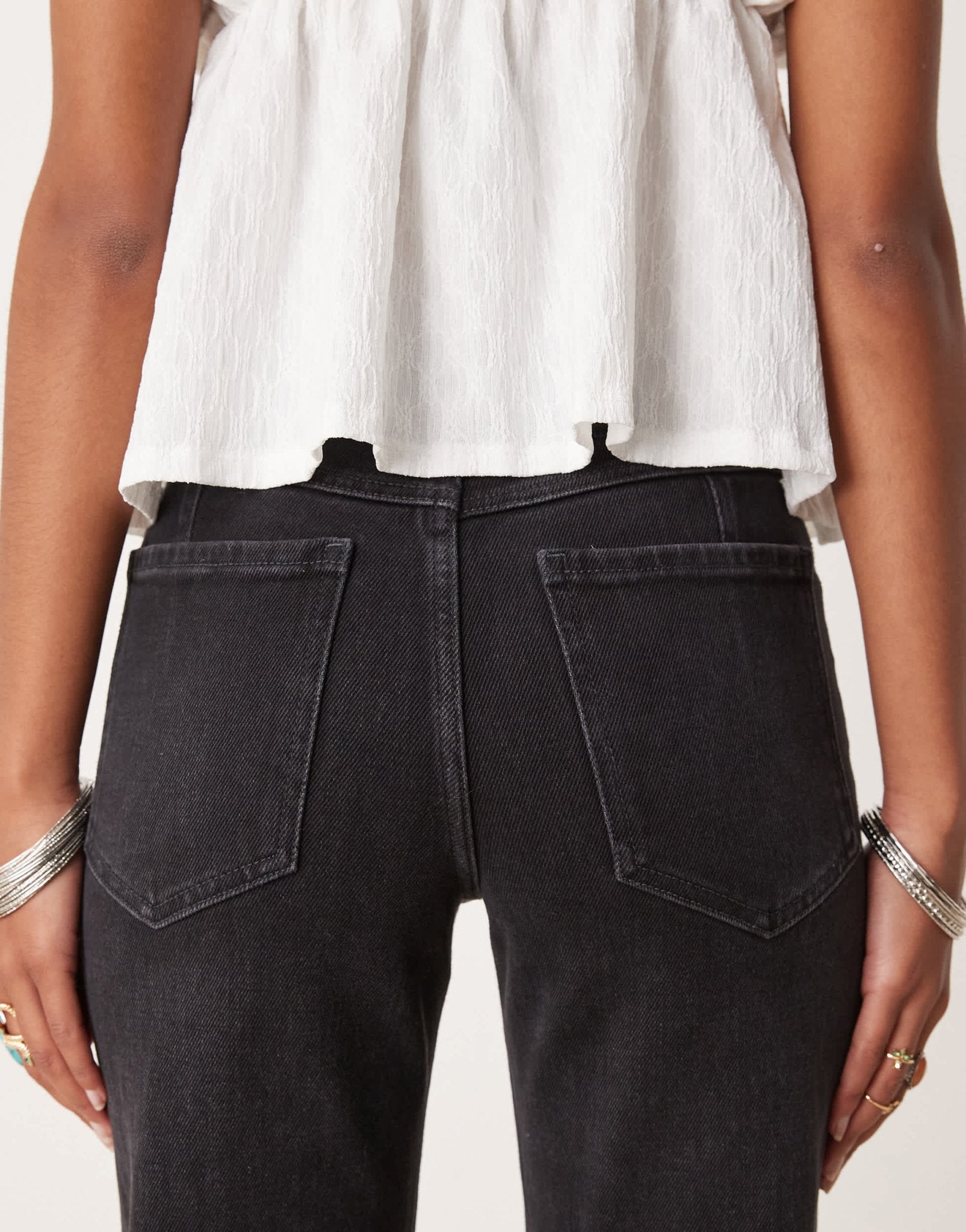 Free People sabine relaxed straight leg belted jeans in washed black - ASOS Sample Sale