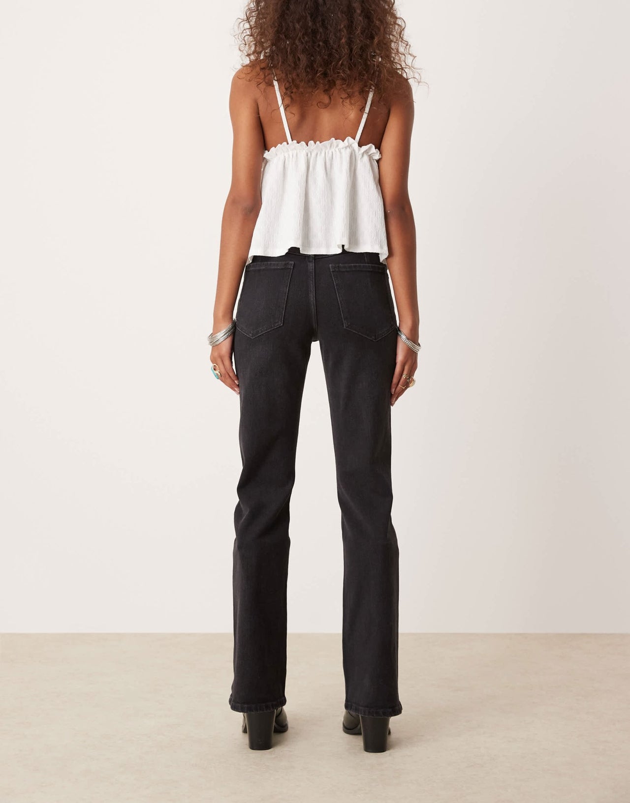 Free People sabine relaxed straight leg belted jeans in washed black - ASOS Sample Sale