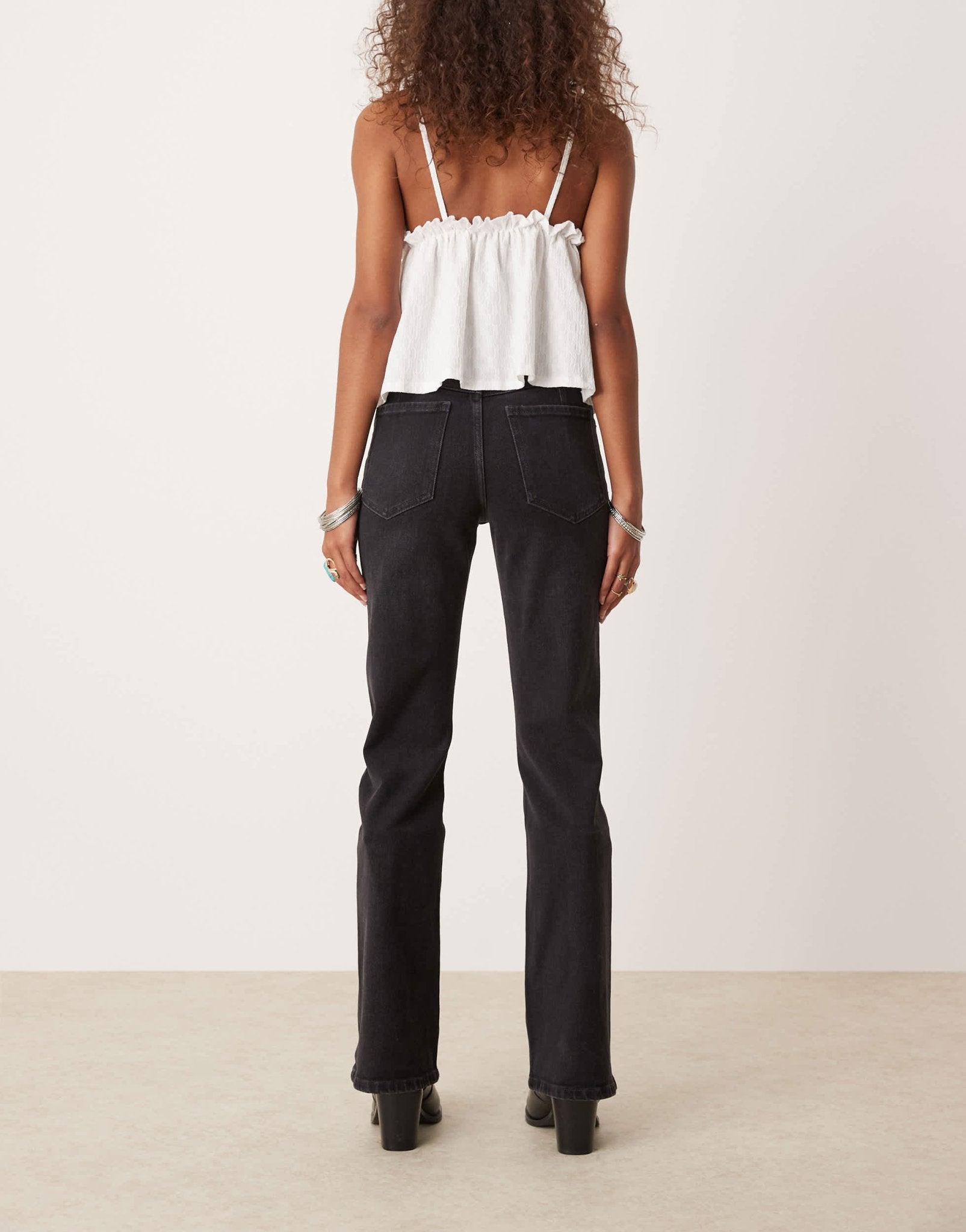 Free People sabine relaxed straight leg belted jeans in washed black - ASOS Sample Sale