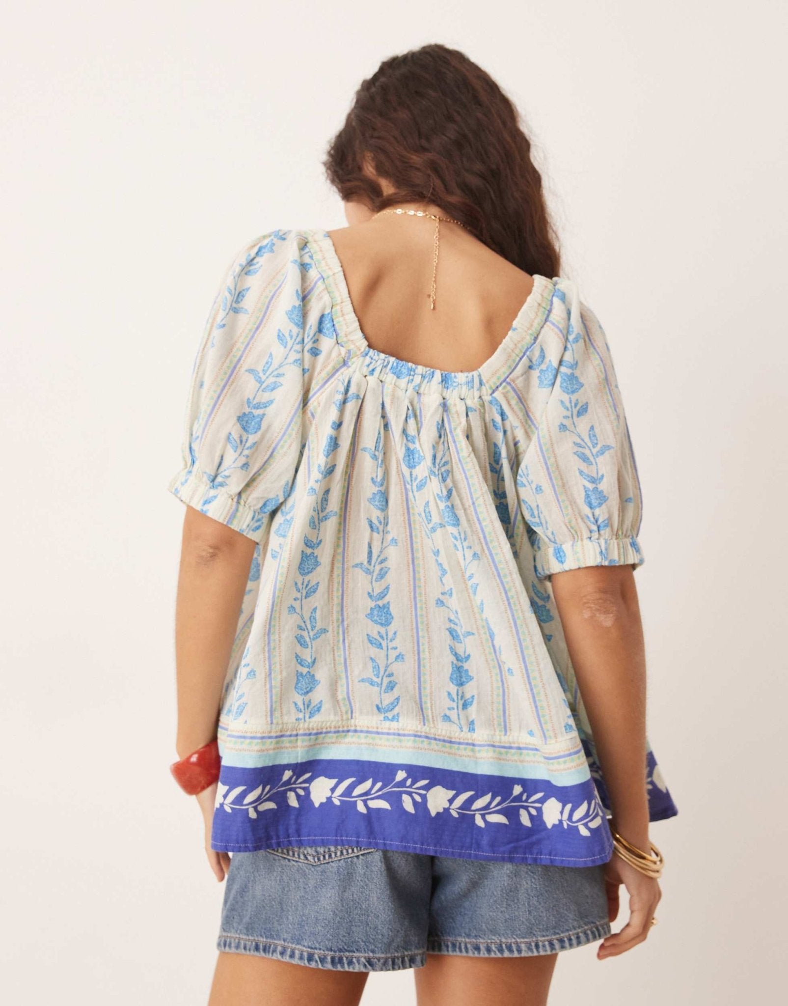 Free People santorini print blouse in blue - ASOS Sample Sale
