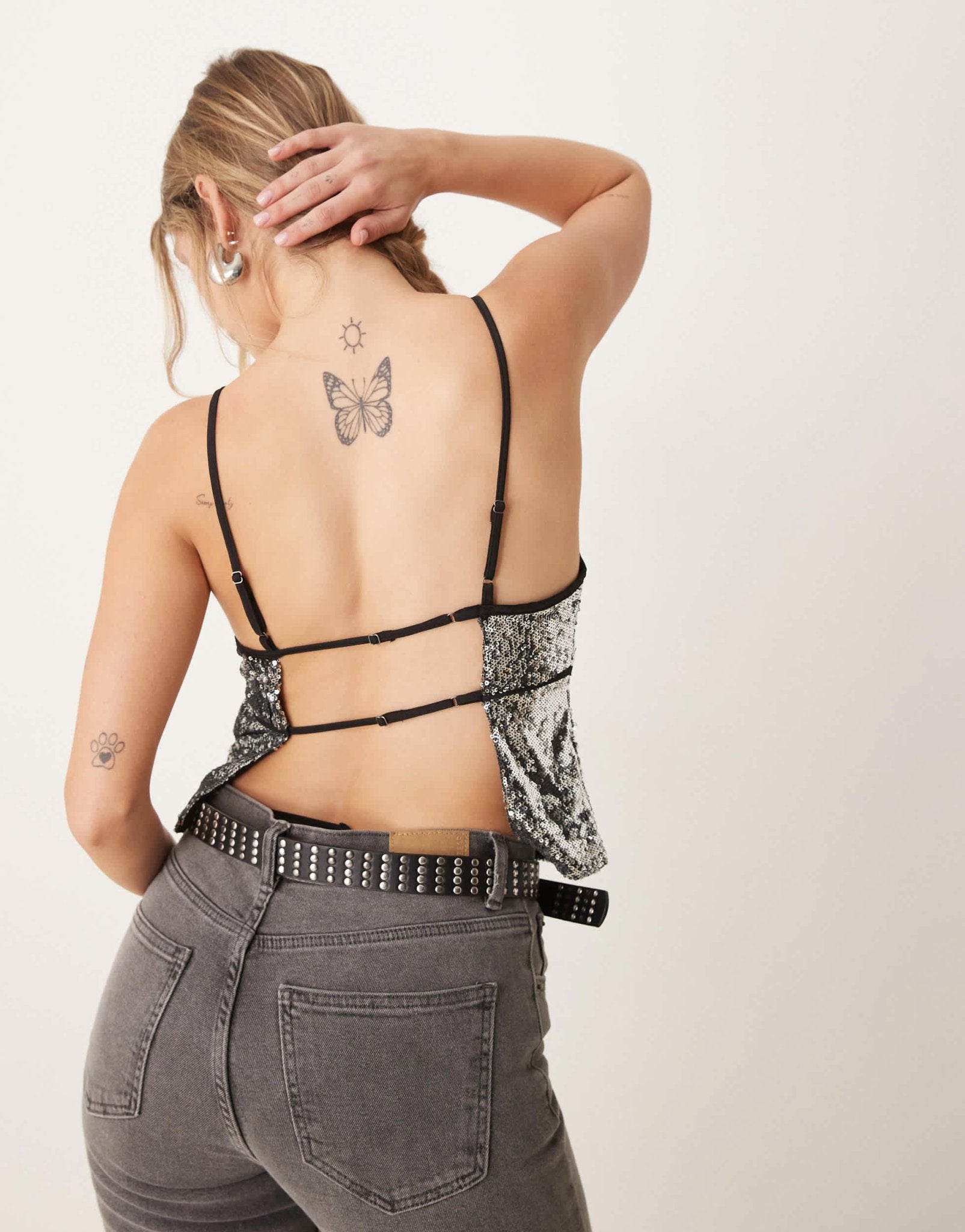 Free People silver sequin backless cami top in silver - ASOS Sample Sale