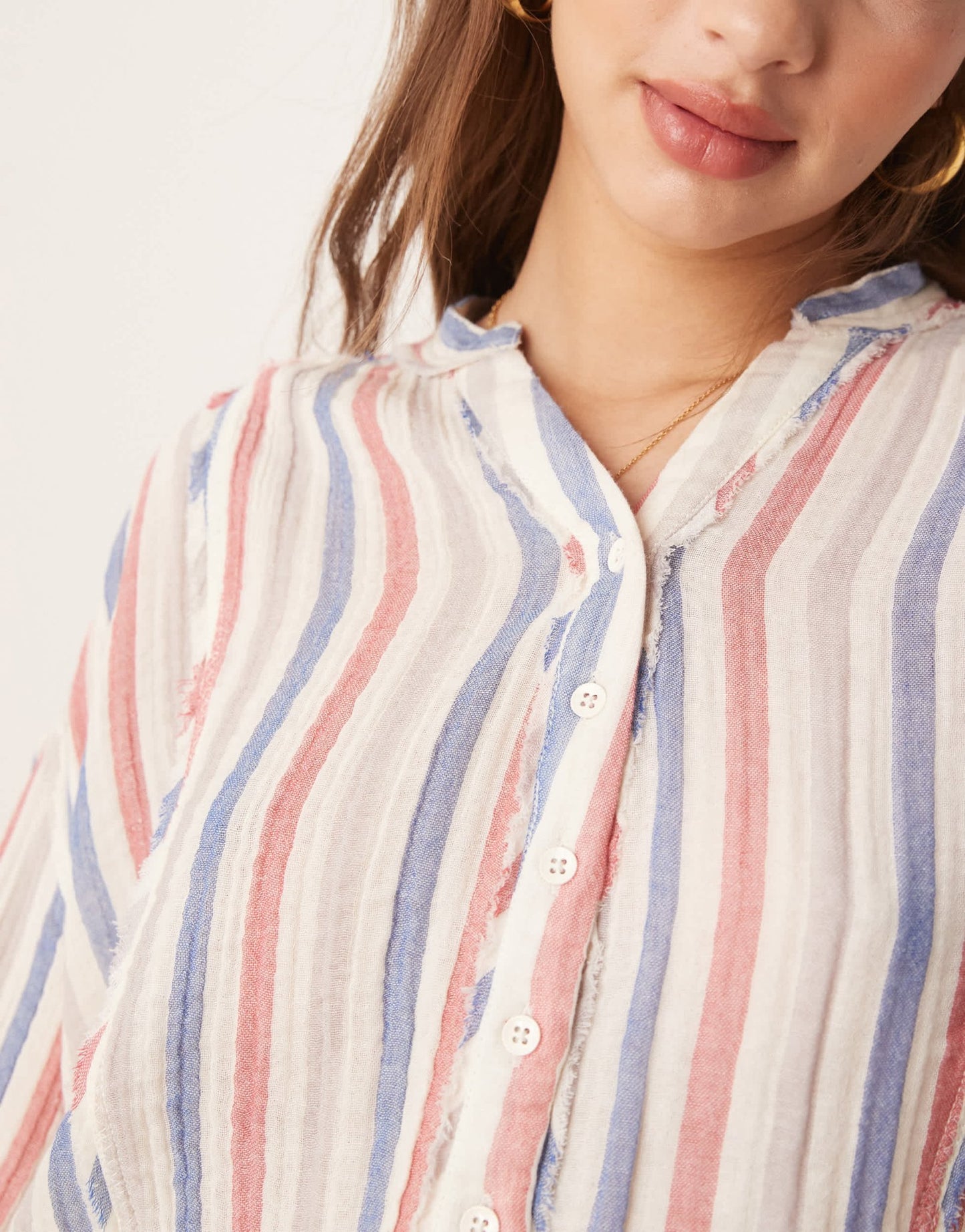 Free People striped loose fit shirt in ivory - ASOS Sample Sale