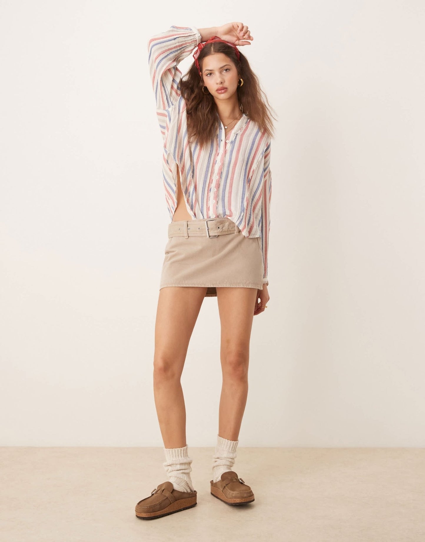 Free People striped loose fit shirt in ivory - ASOS Sample Sale