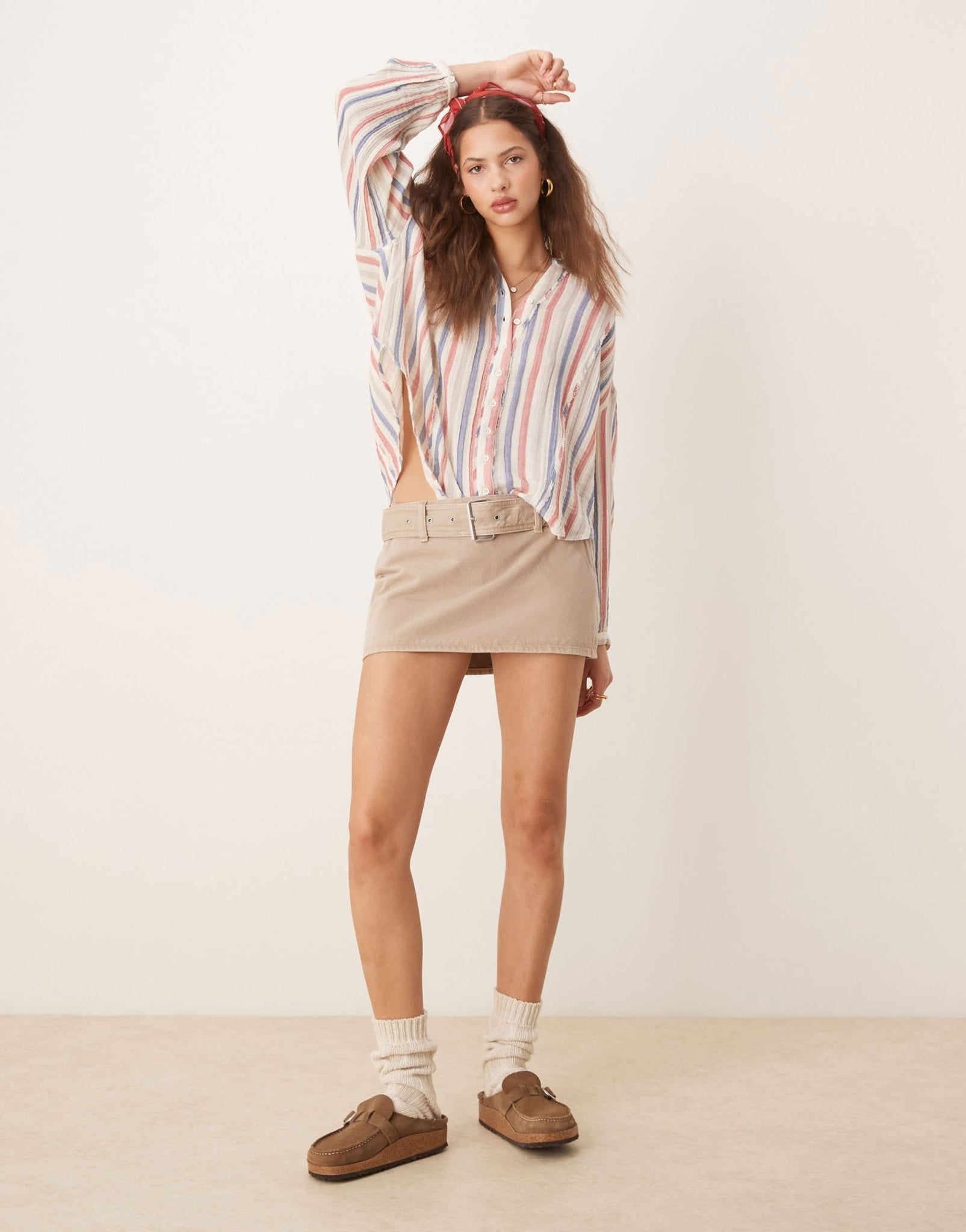 Free People striped loose fit shirt in ivory - ASOS Sample Sale