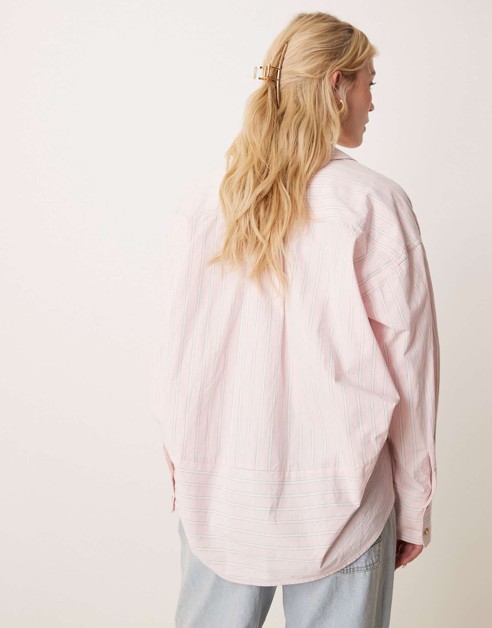 Free People striped varsity oversized shirt in light pink - ASOS Sample Sale