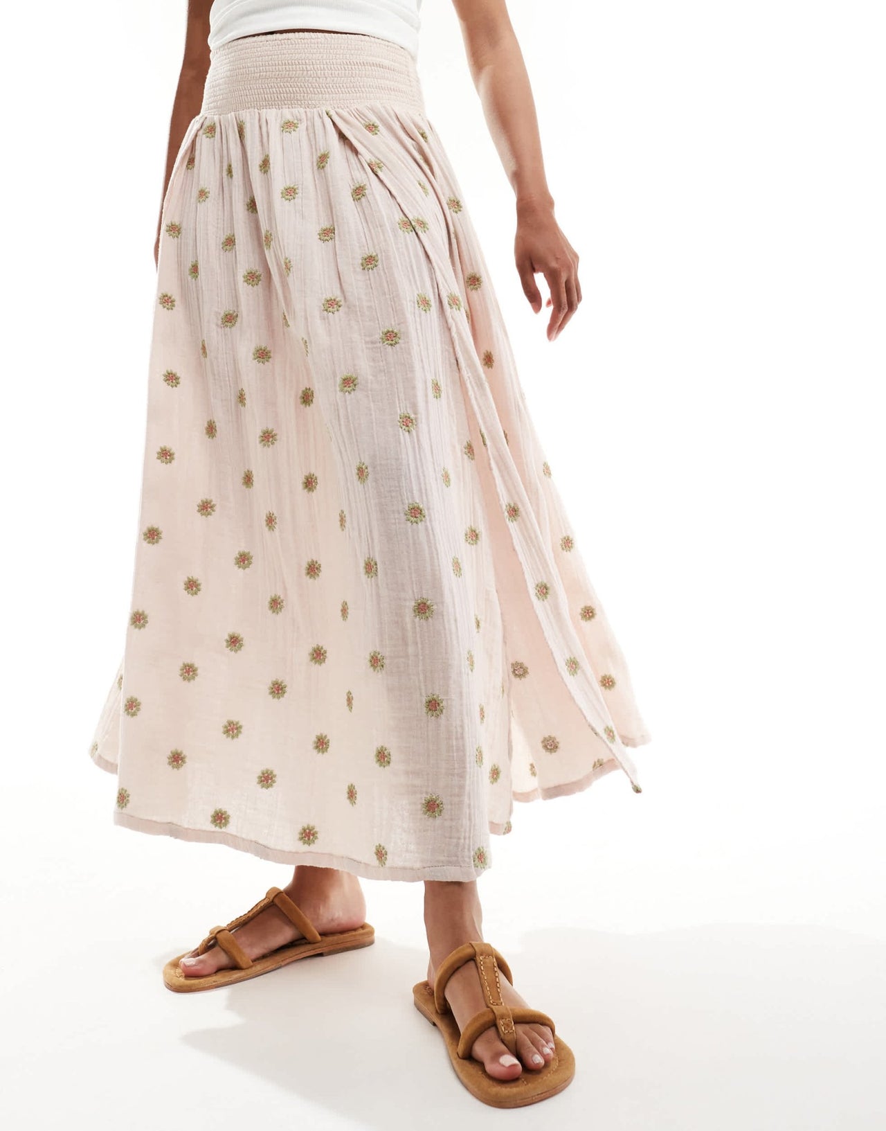 Free People suede contrast stitch flat sandals in cinnamon - ASOS Sample Sale