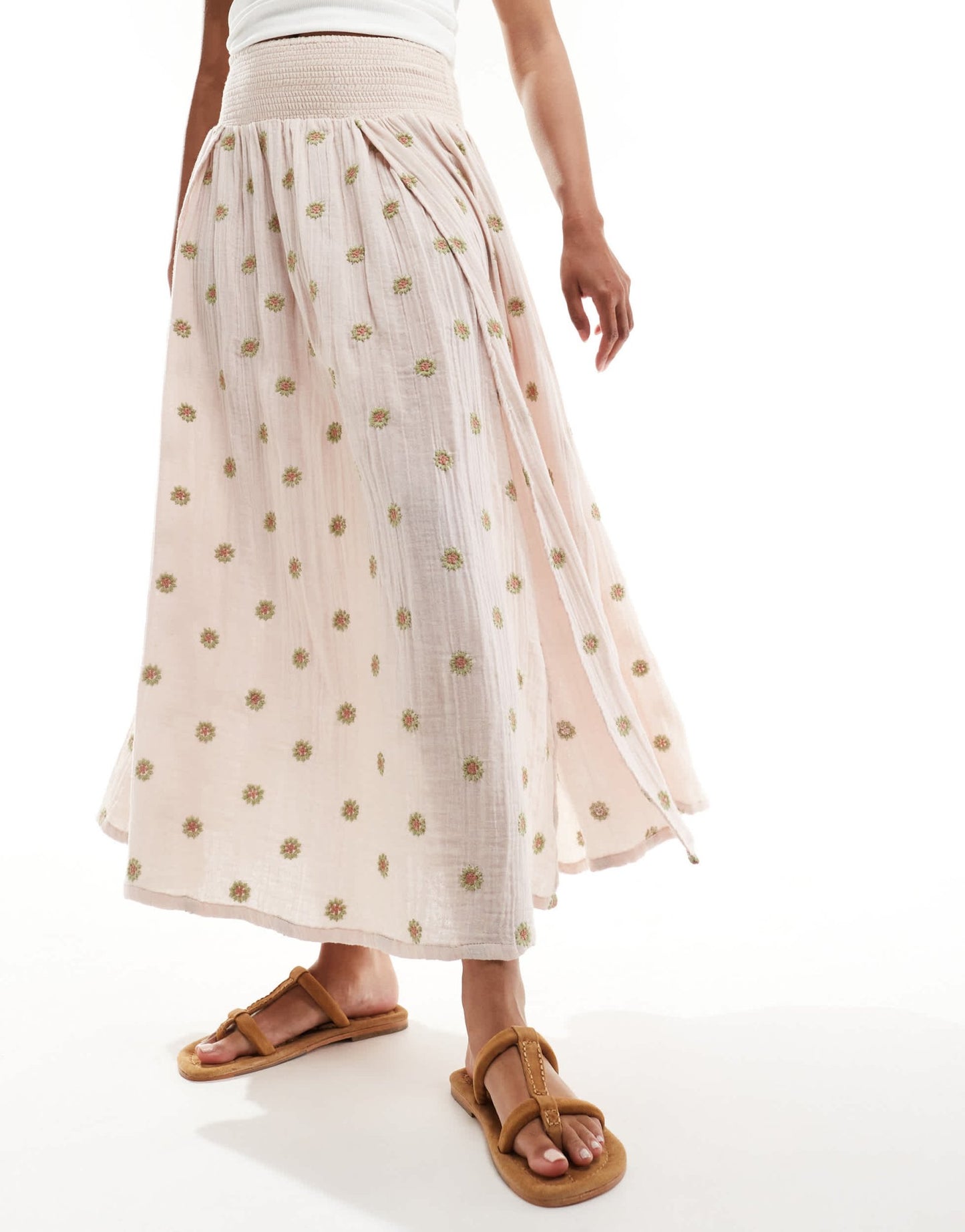 Free People suede contrast stitch flat sandals in cinnamon - ASOS Sample Sale