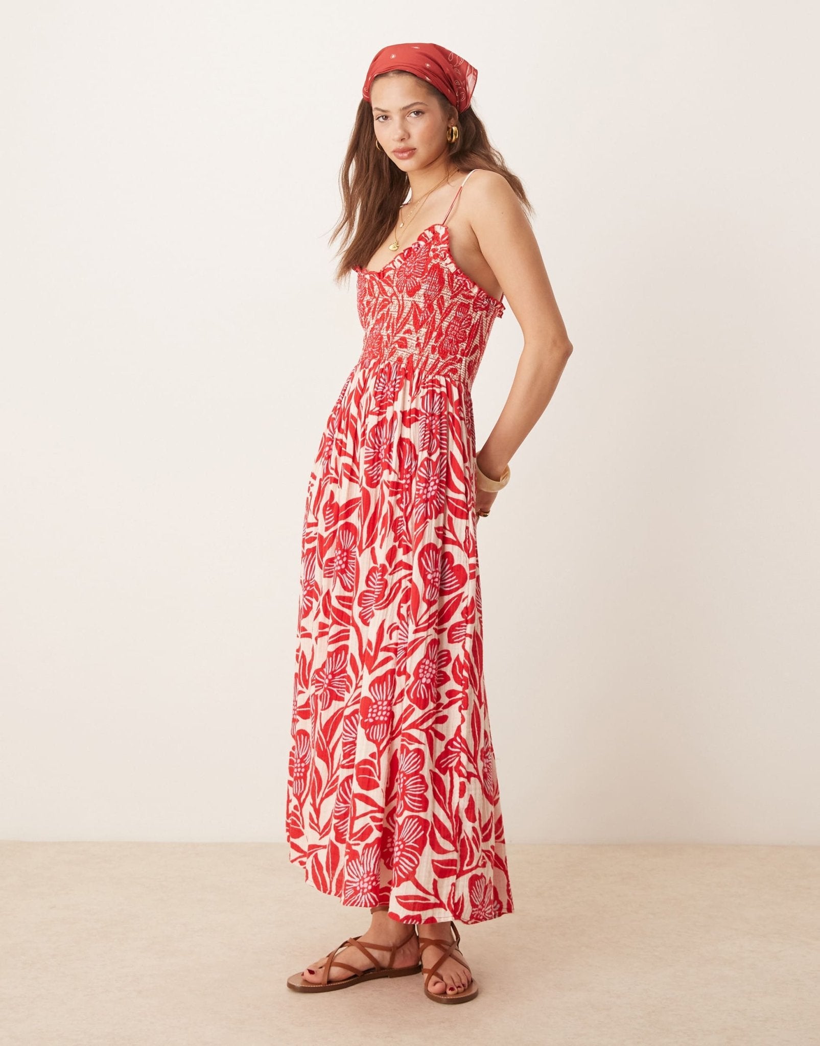 Free People sweet nothings printed midi dress in red - ASOS Sample Sale