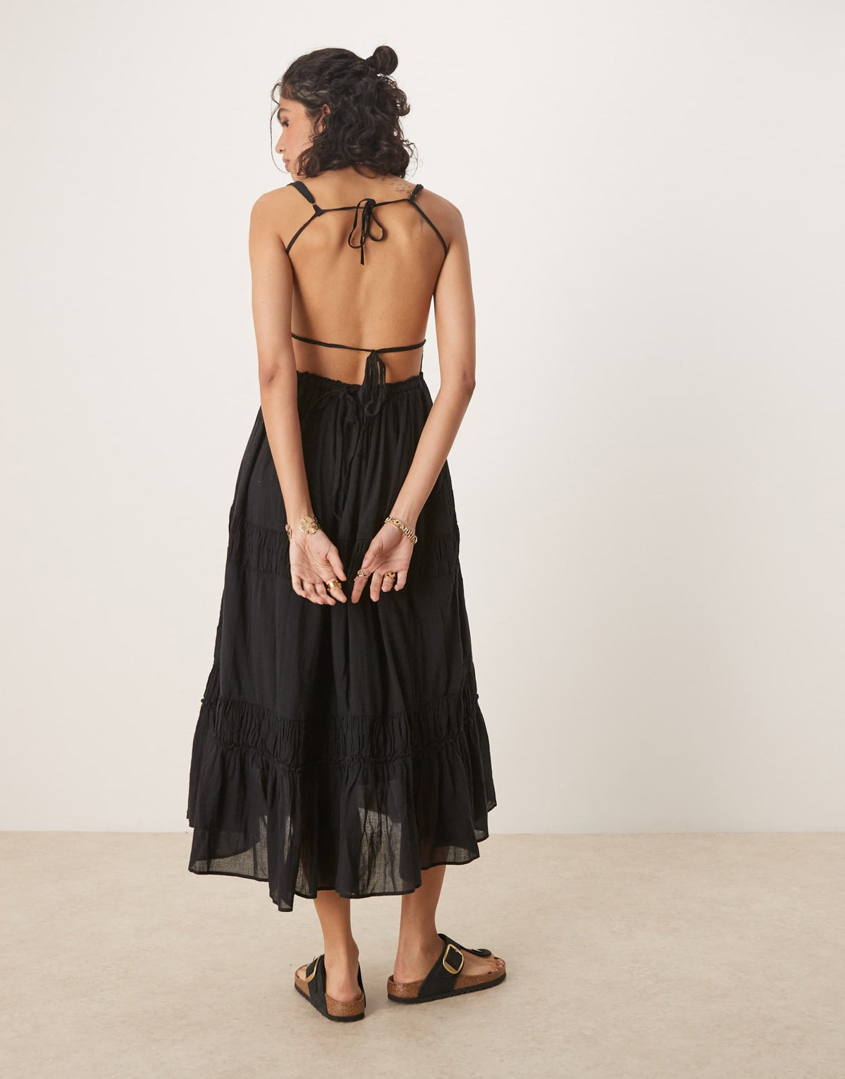 Free People taking sides tiered midaxi dress in black - ASOS Sample Sale