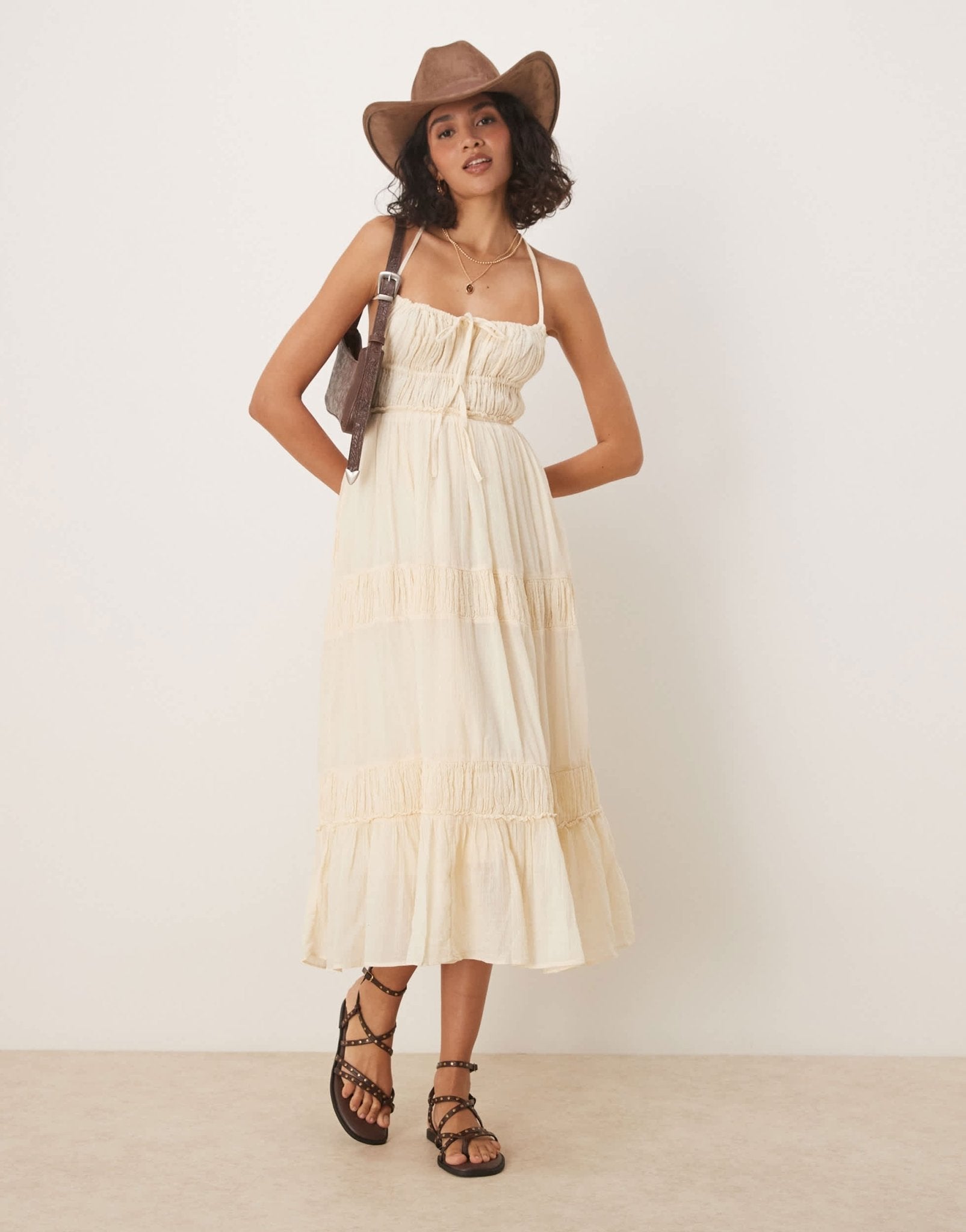 Free People taking sides tiered midaxi dress in sand - ASOS Sample Sale