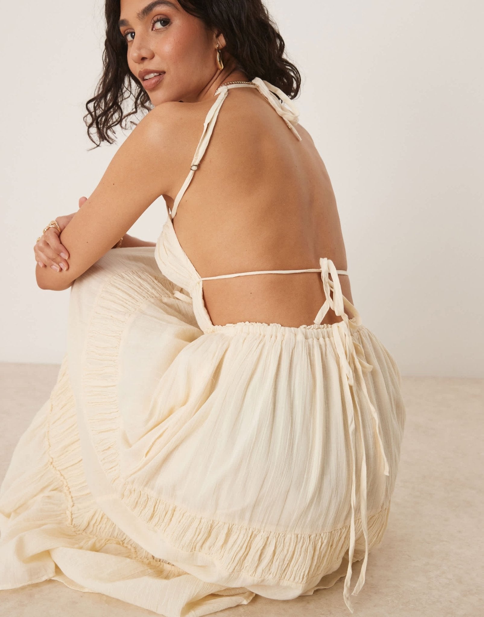 Free People taking sides tiered midaxi dress in sand - ASOS Sample Sale