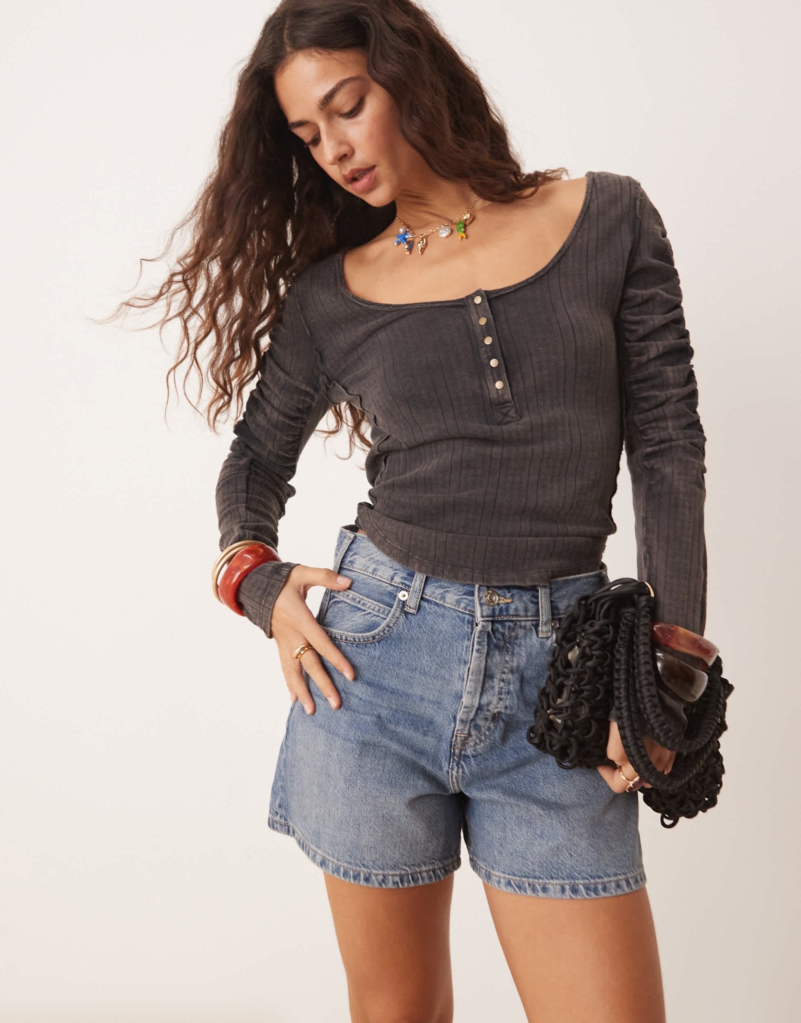 Free People tippi clean denim shorts in mid wash blue - ASOS Sample Sale