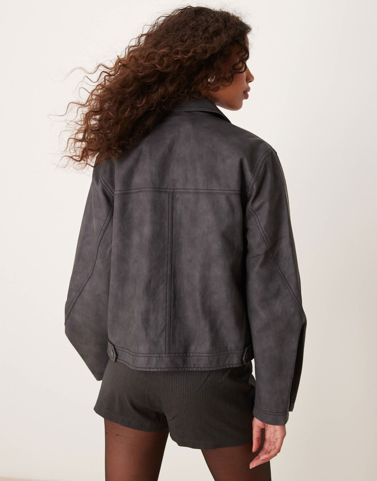 Free People winnie faux leather motor jacket in charcoal - ASOS Sample Sale
