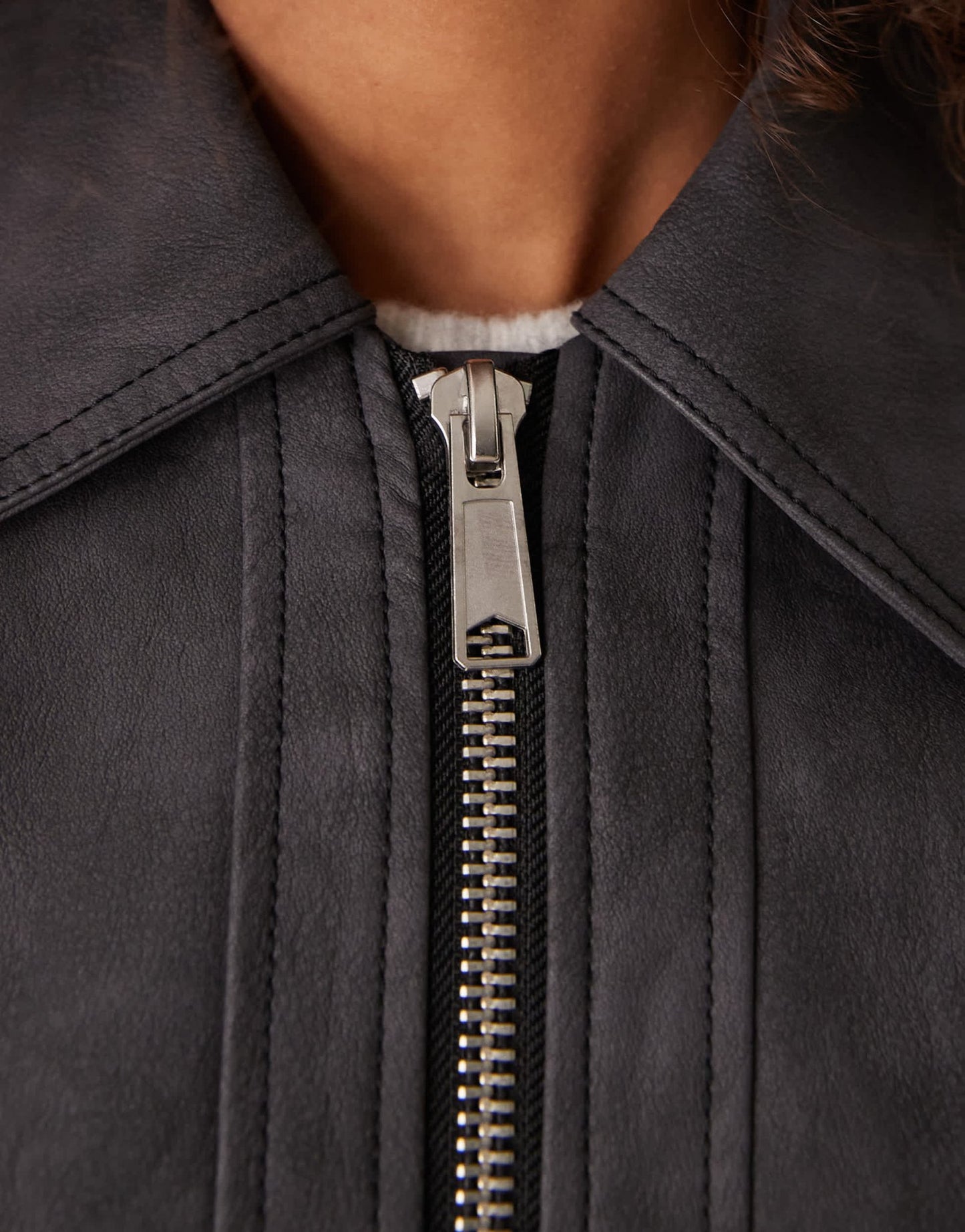 Free People winnie faux leather motor jacket in charcoal - ASOS Sample Sale