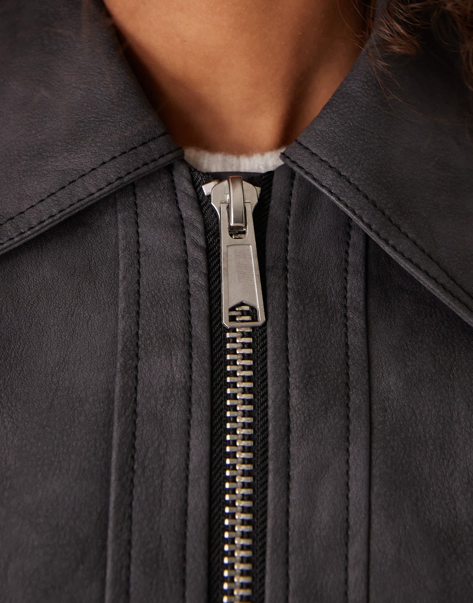 Free People winnie faux leather motor jacket in charcoal - ASOS Sample Sale