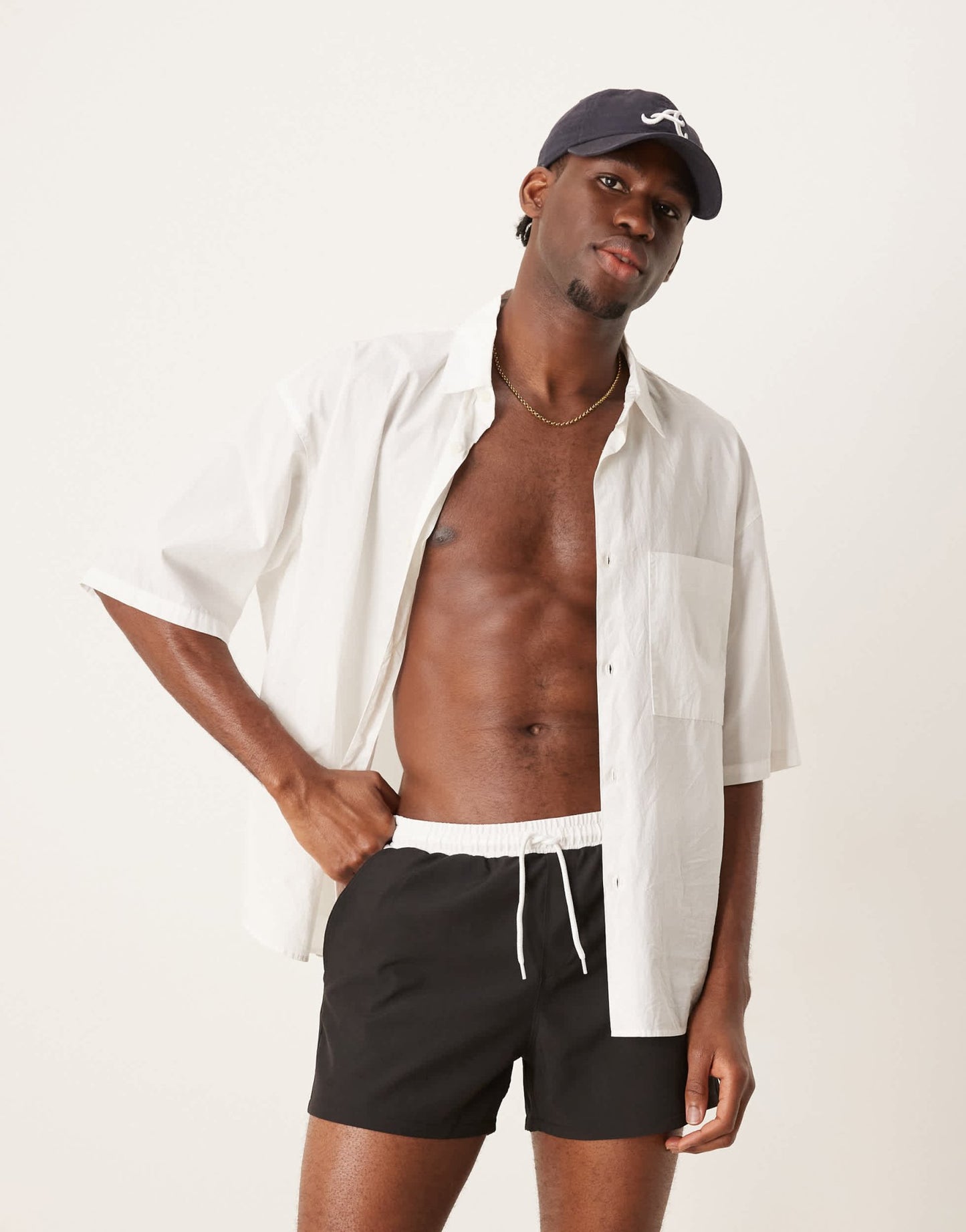 Free Society contrast trim swim short in black and white - ASOS Sample Sale