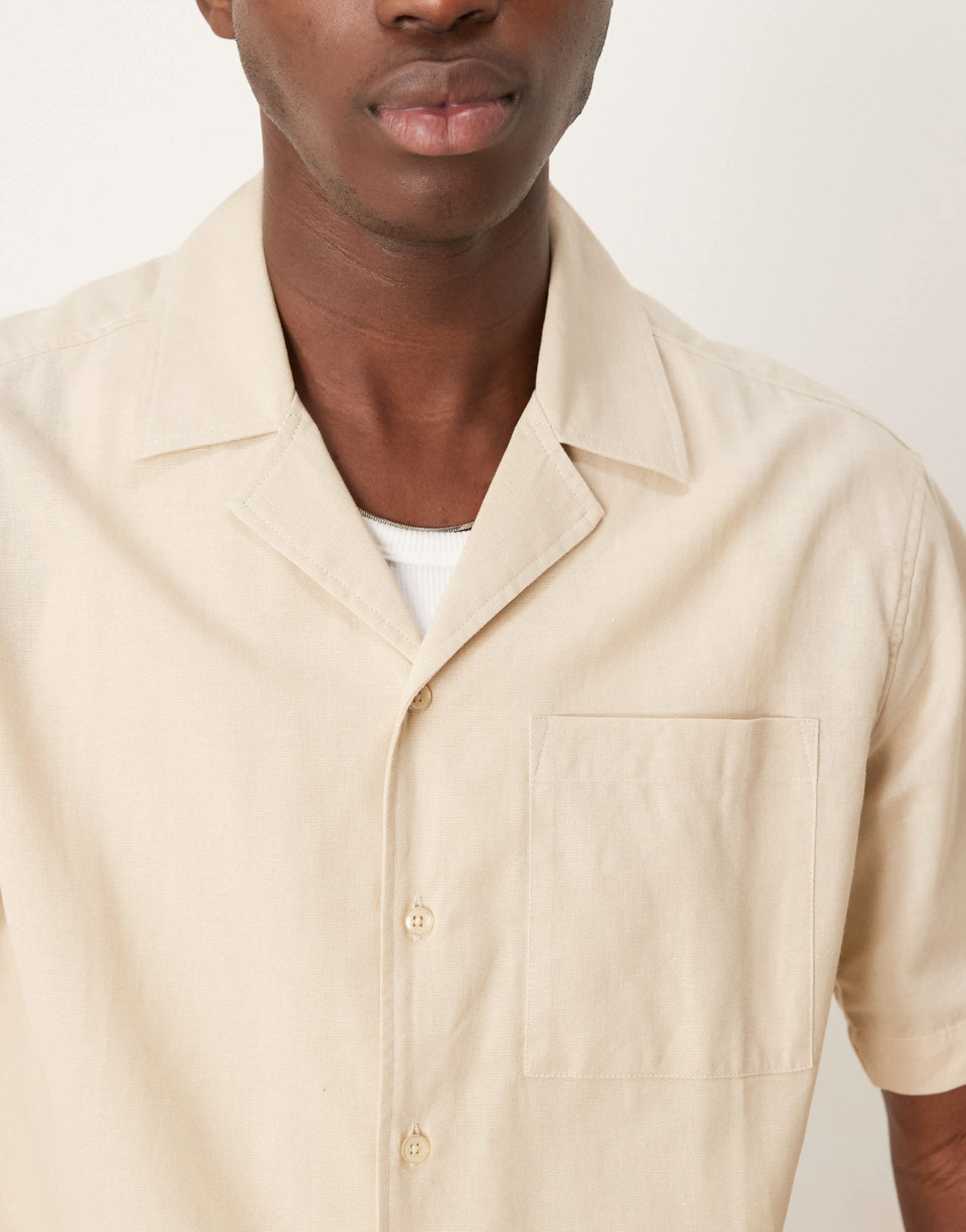 Free Society linen blend short sleeve beach shirt co-ord in beige - ASOS Sample Sale