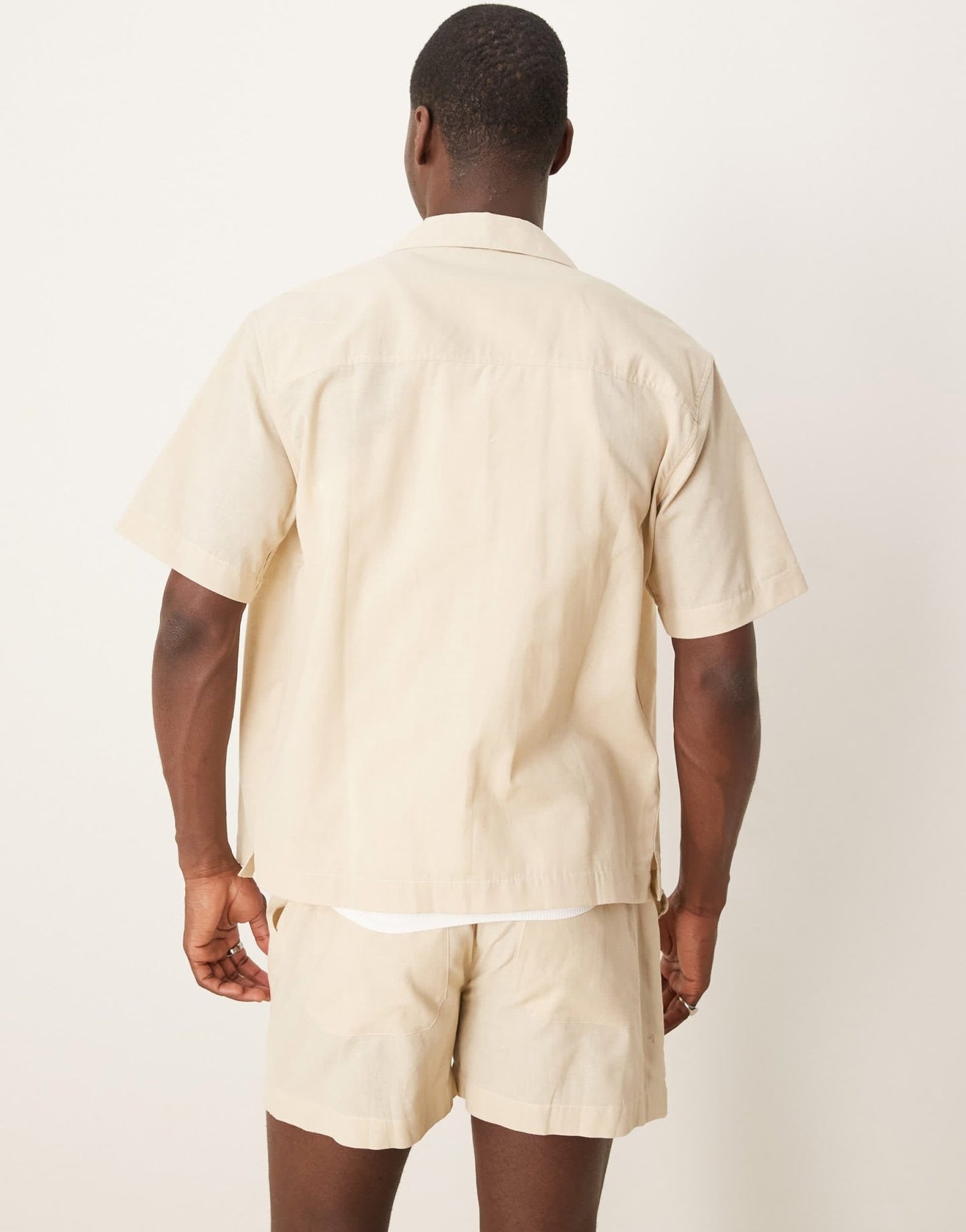Free Society linen blend short sleeve beach shirt co-ord in beige - ASOS Sample Sale