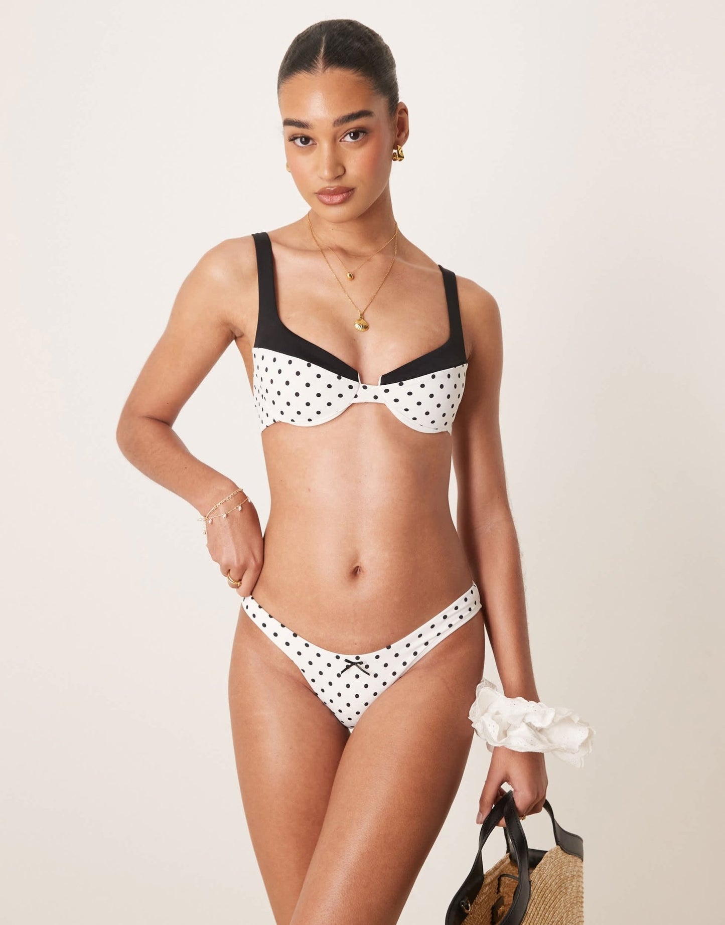 Free Society polka dot high leg bikini bottom in white - ASOS Sample Sale