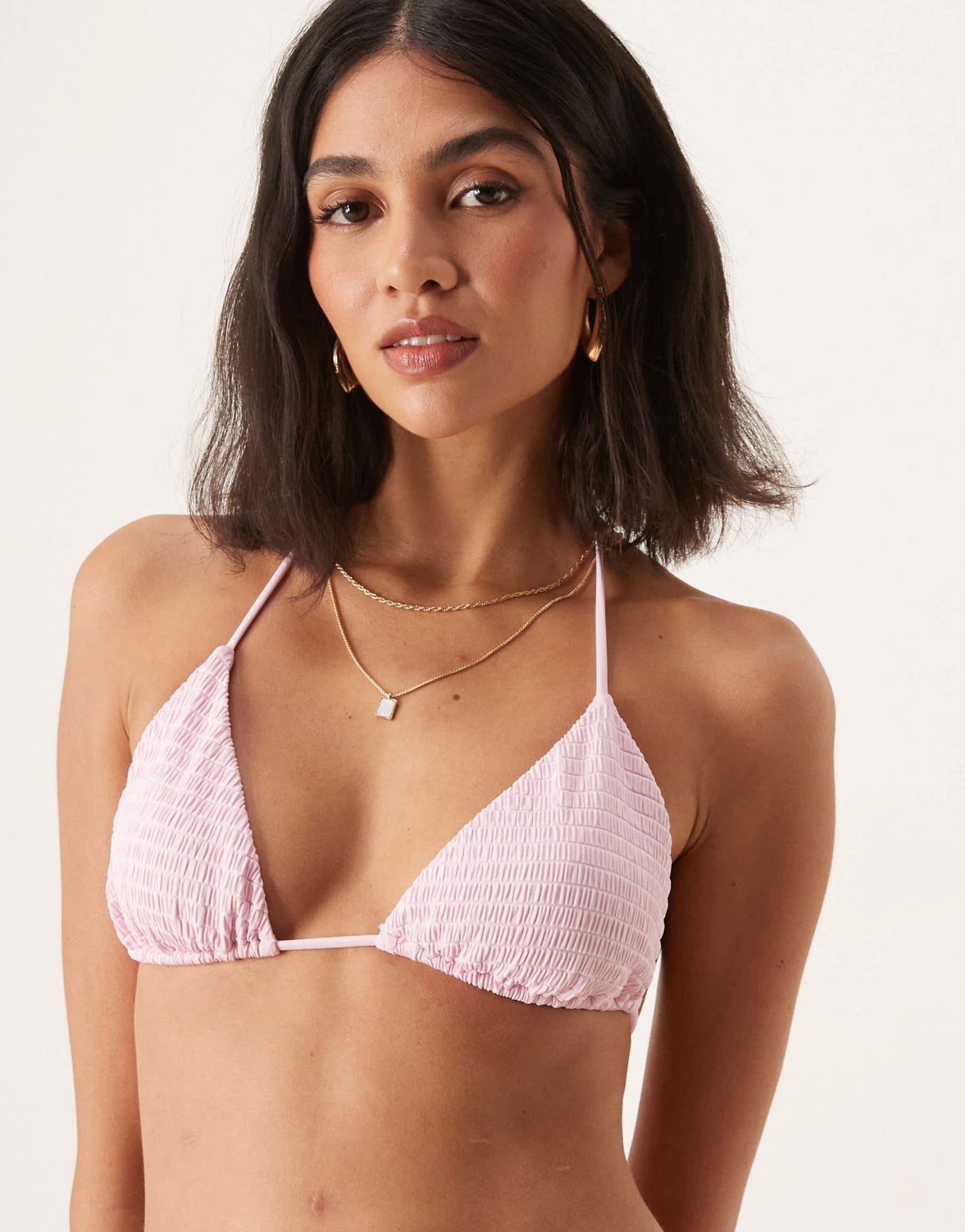 Free Society textured triangle bikini top in pink - ASOS Sample Sale