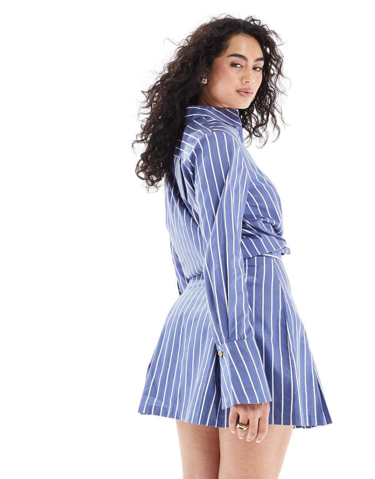 French Connection Alexis cotton stripe pleated mini skirt in navy and white co-ord - ASOS Sample Sale