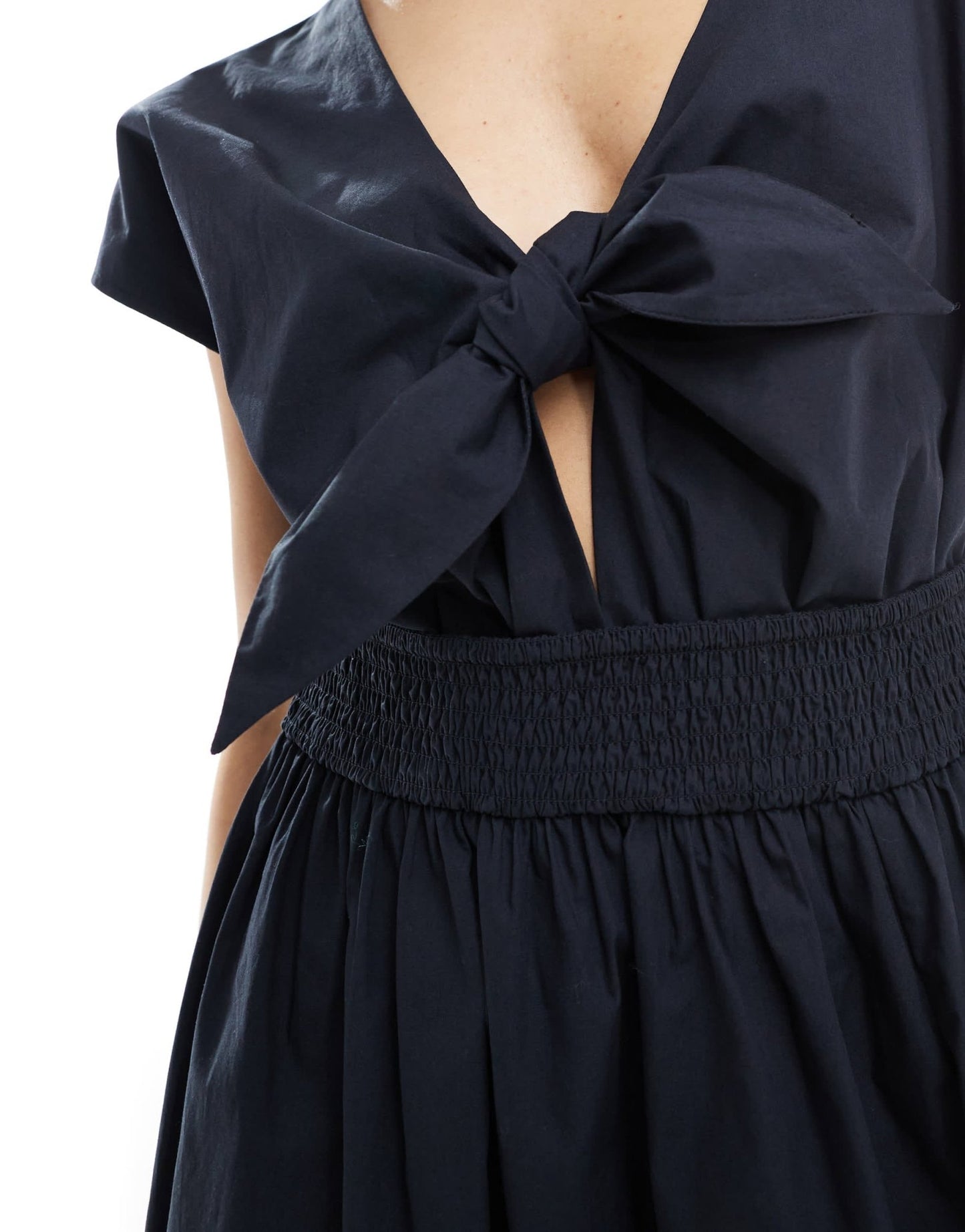 French Connection Barletta cotton poplin tie midi dress in navy - ASOS Sample Sale