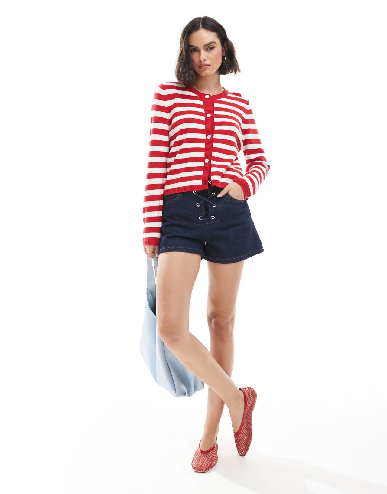 French Connection boxy button up cardigan in red and white stripe - ASOS Sample Sale