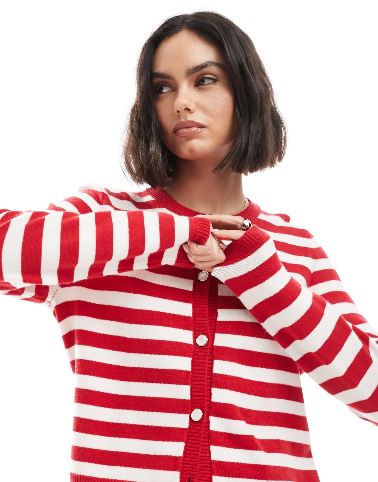 French Connection boxy button up cardigan in red and white stripe - ASOS Sample Sale