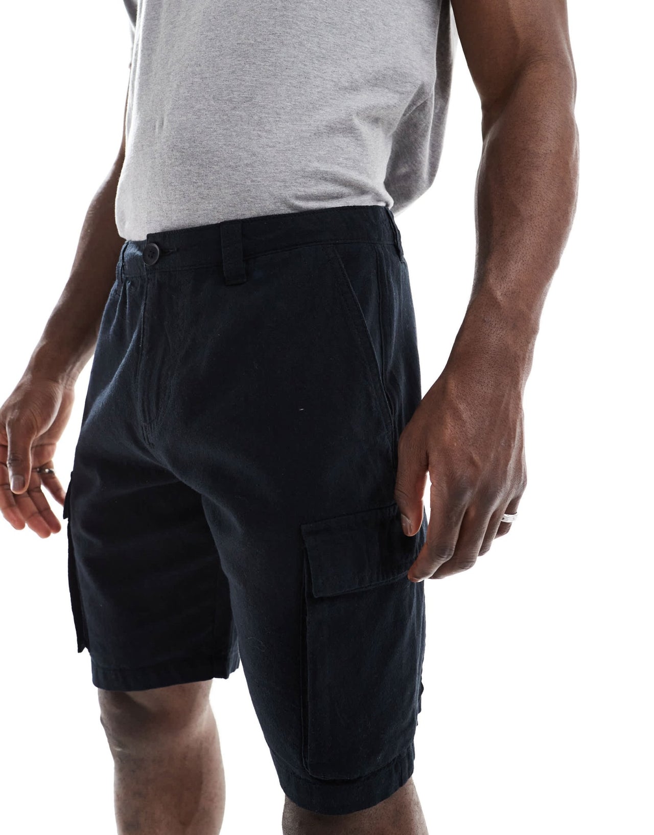 French Connection cargo pocket linen shorts in black - ASOS Sample Sale