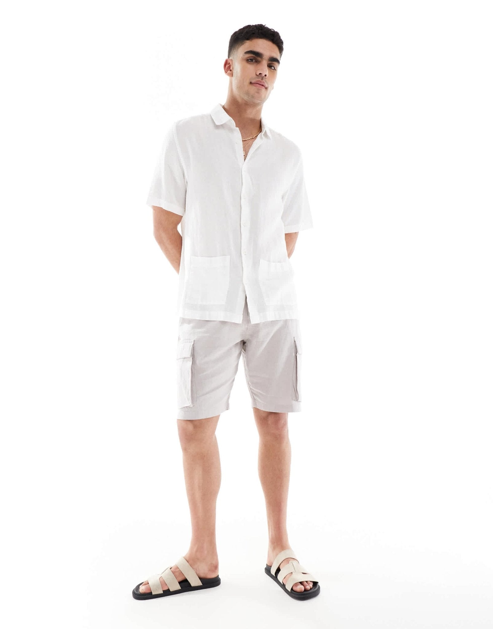 French Connection cargo pocket linen shorts in stone - ASOS Sample Sale