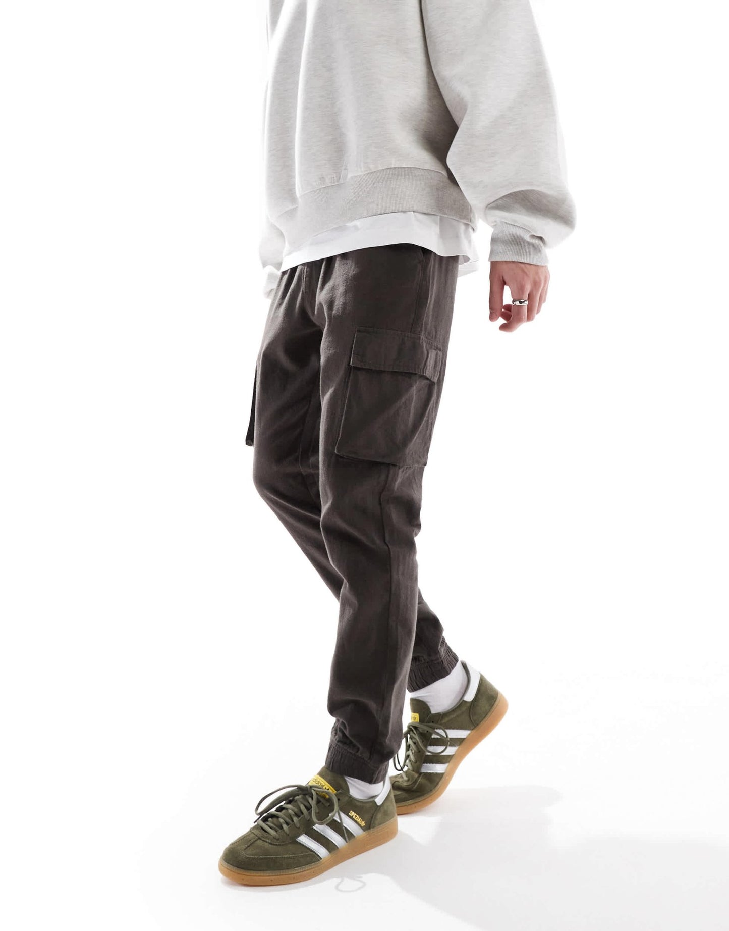 French Connection cargo pocket linen trousers in khaki - ASOS Sample Sale