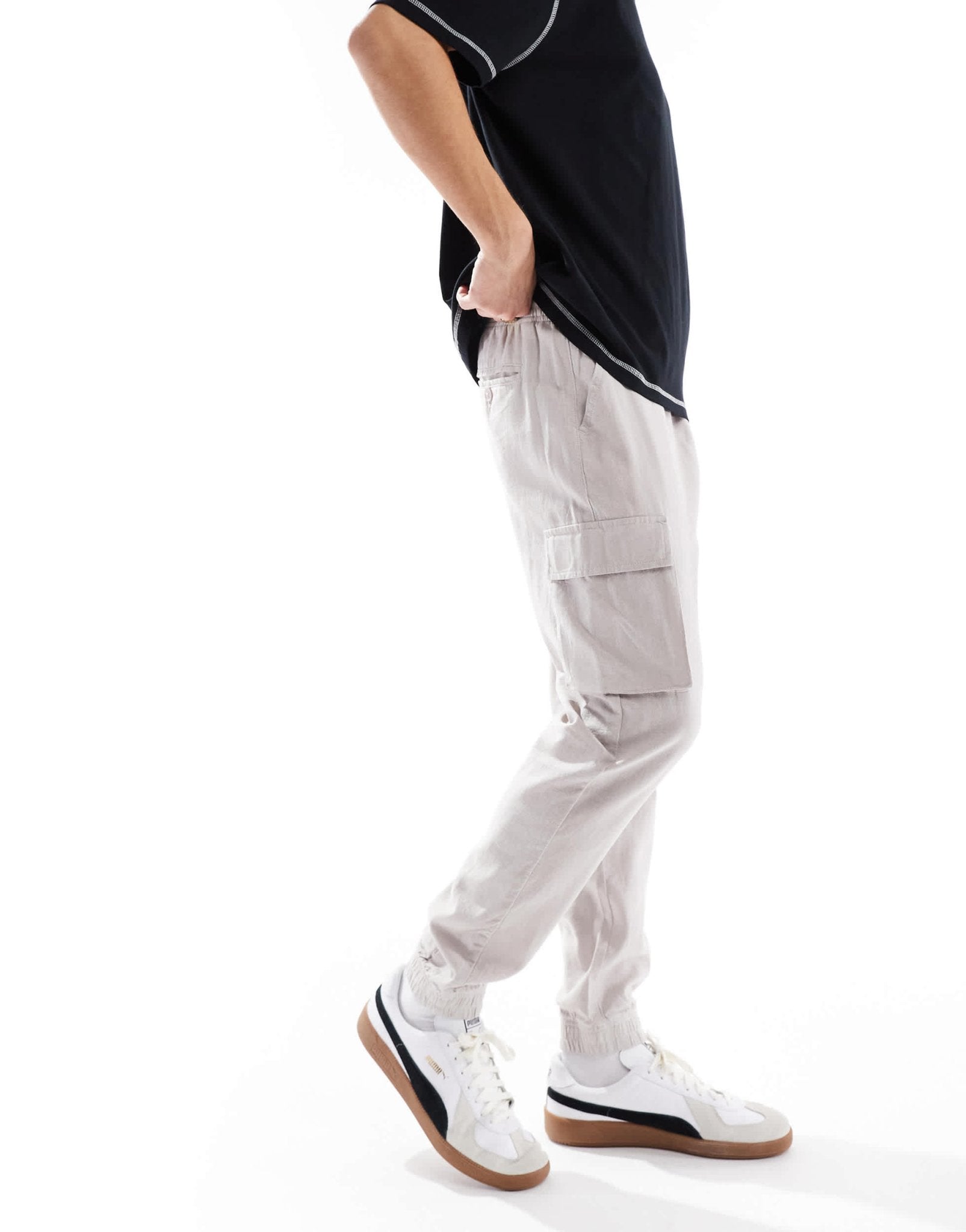 French Connection cargo pocket linen trousers in stone - ASOS Sample Sale