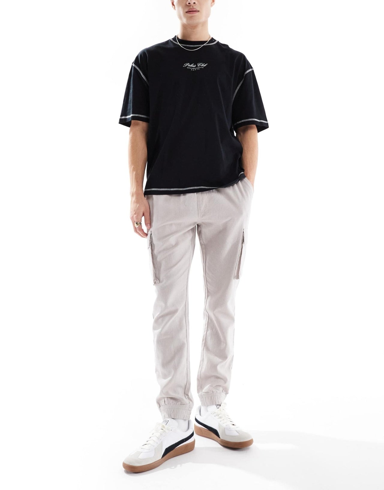 French Connection cargo pocket linen trousers in stone - ASOS Sample Sale