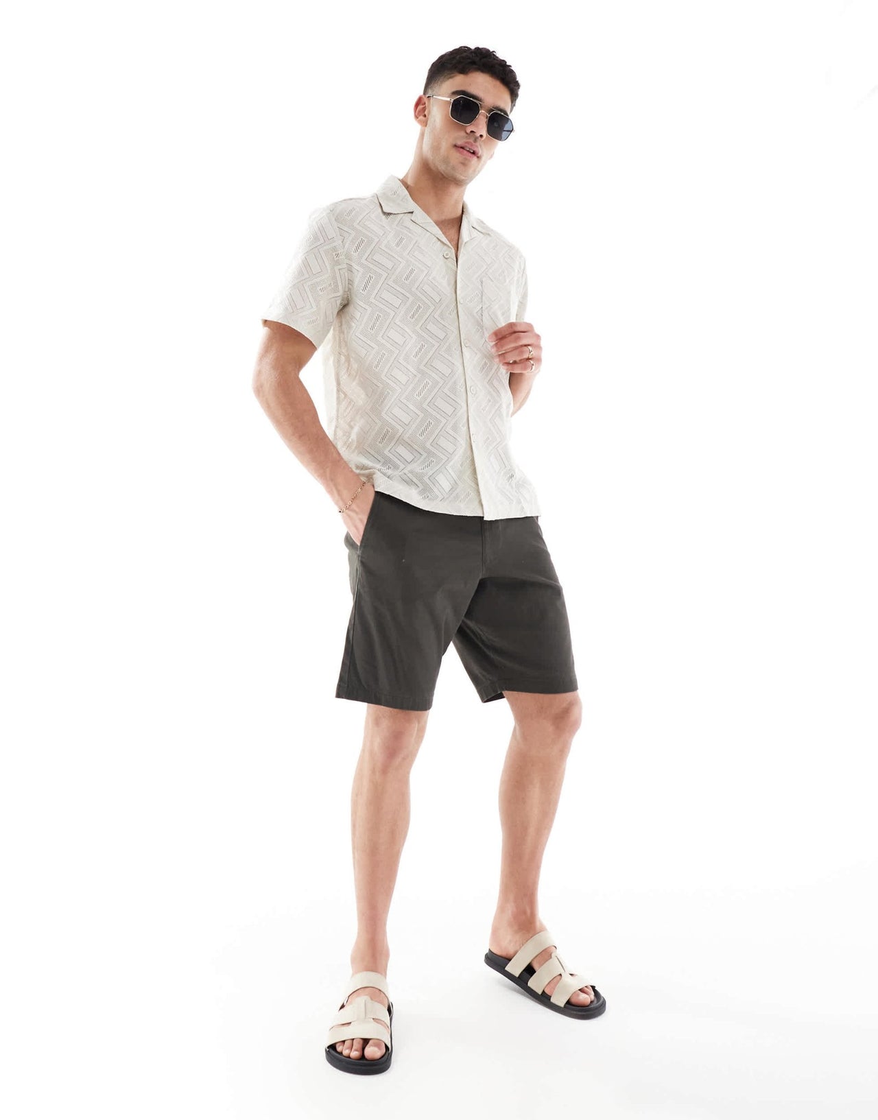 French Connection chino jogger shorts in khaki - ASOS Sample Sale