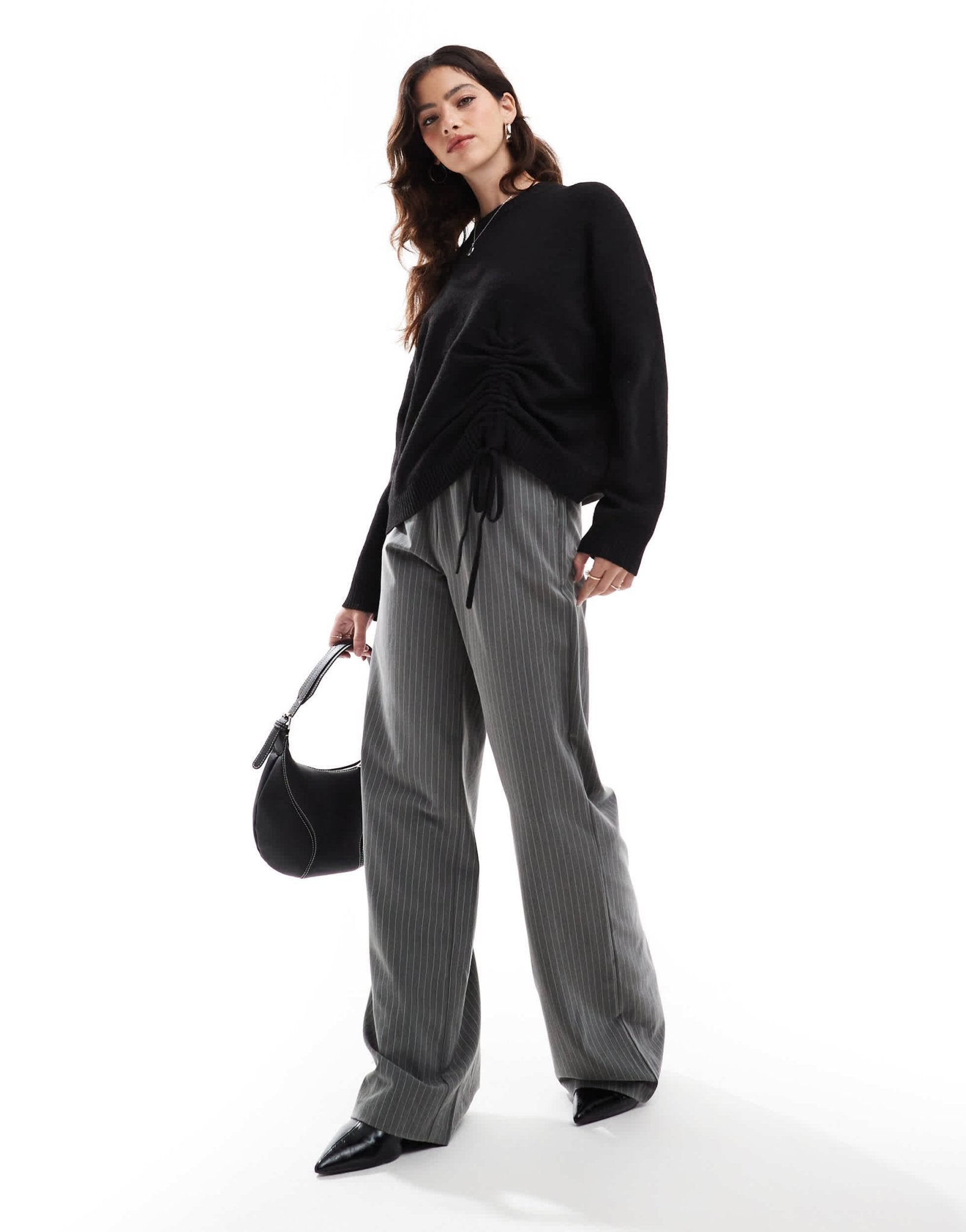 French Connection crew neck jumper with ruched tie front in black - ASOS Sample Sale
