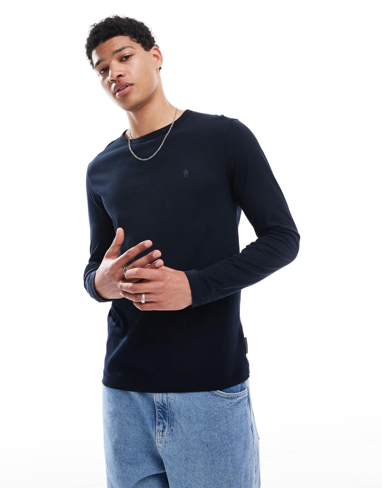 French Connection crew neck long sleeve t-shirt in navy - ASOS Sample Sale