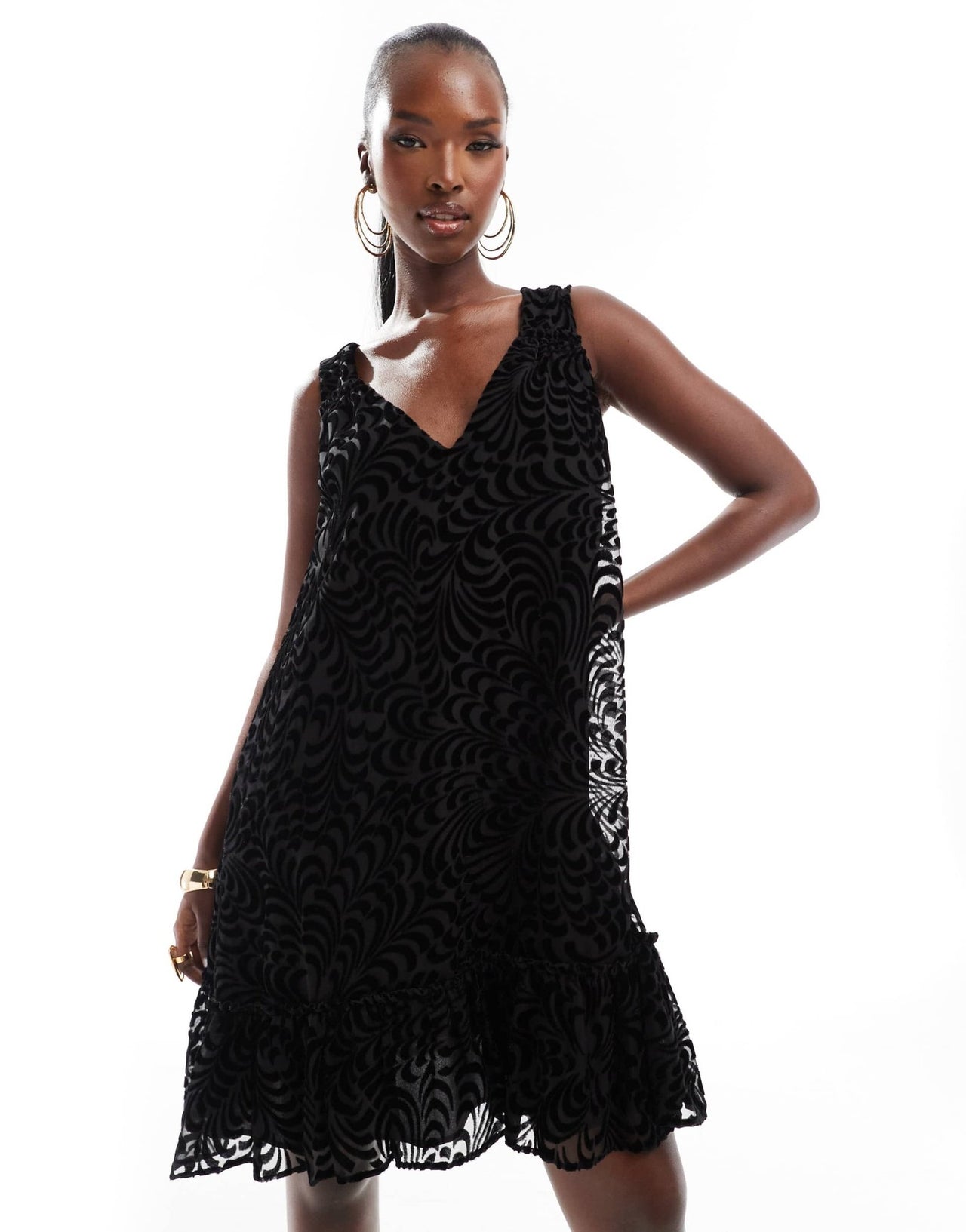 French Connection Dia devore mini a line dress in black - ASOS Sample Sale