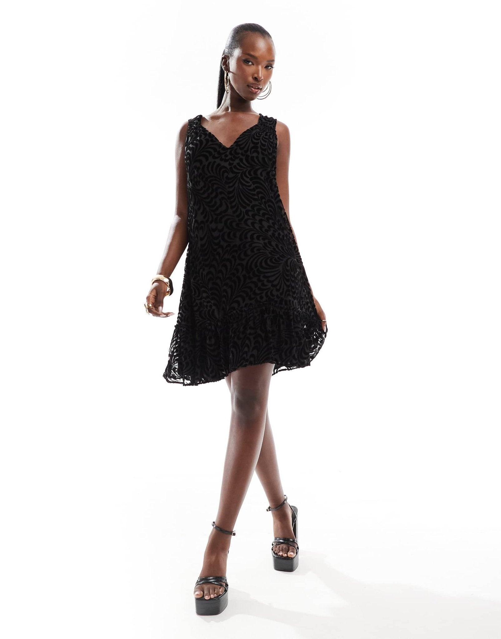 French Connection Dia devore mini a line dress in black - ASOS Sample Sale