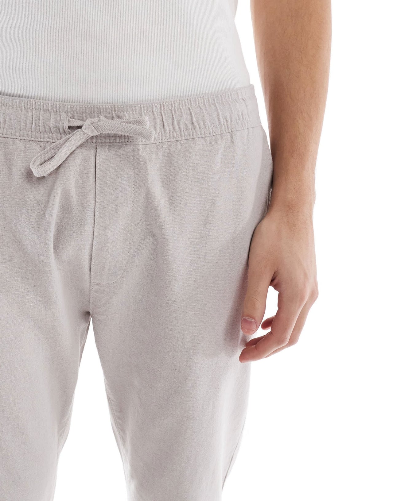 French Connection drawstring linen trousers in stone - ASOS Sample Sale