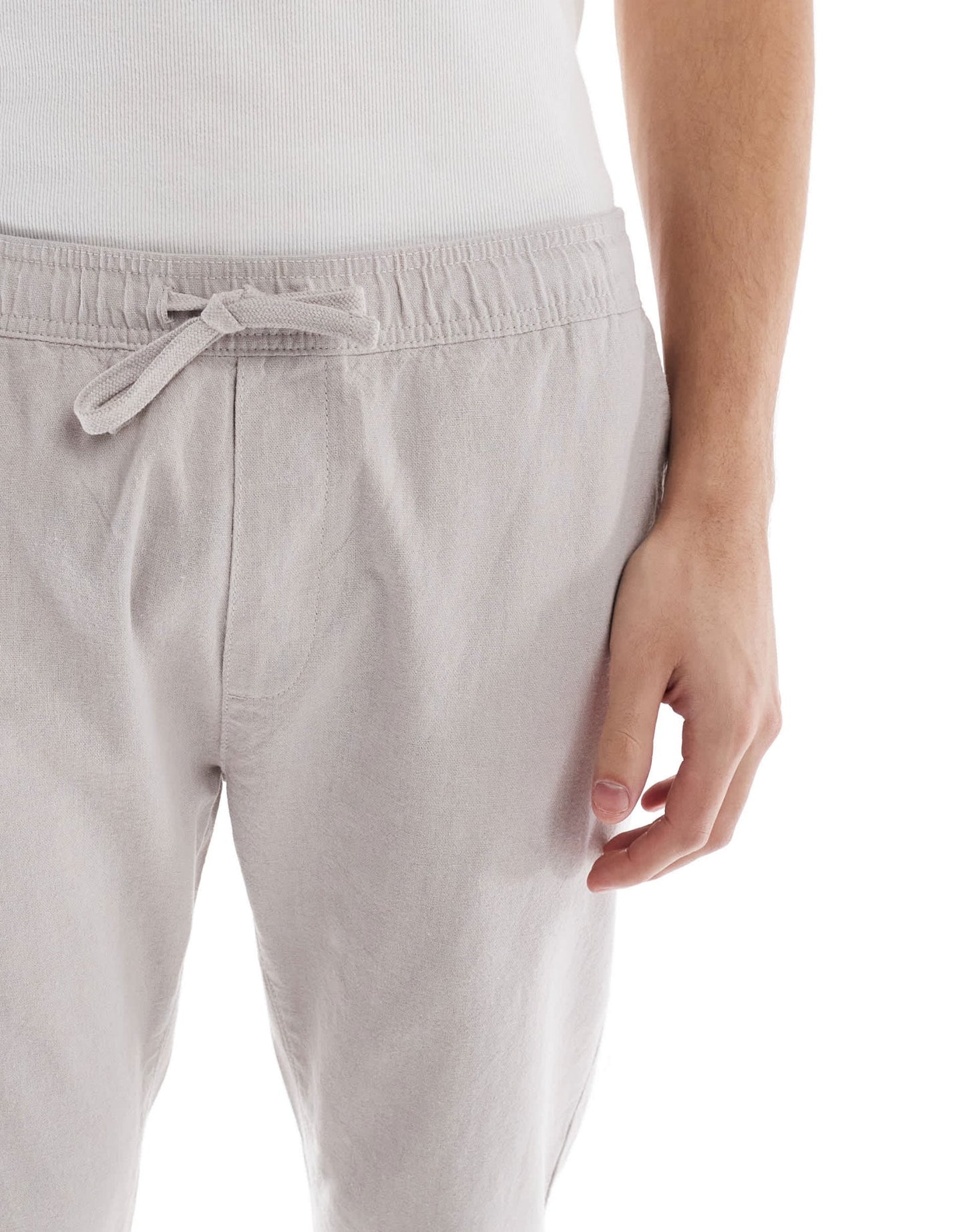 French Connection drawstring linen trousers in stone - ASOS Sample Sale